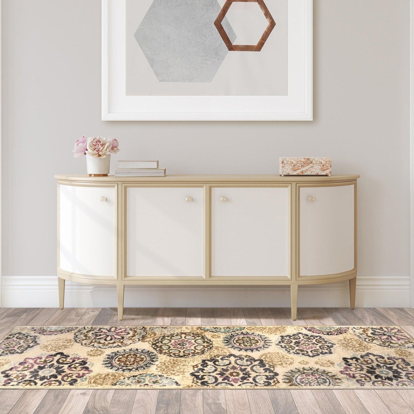 Superior Ceyone Distressed Floral Medallion Area Rug - Ivory