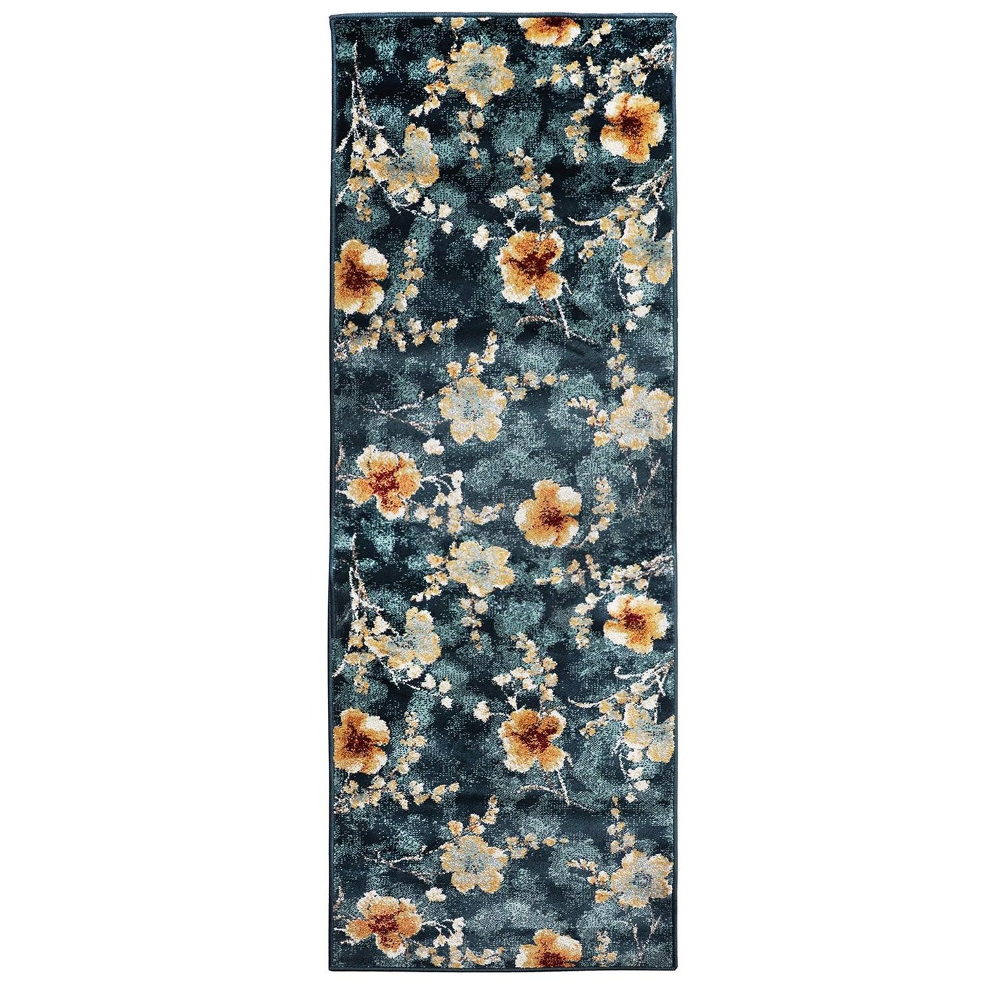 Superior Fiore Modern Oriental Floral Area Rug - Navy Blue