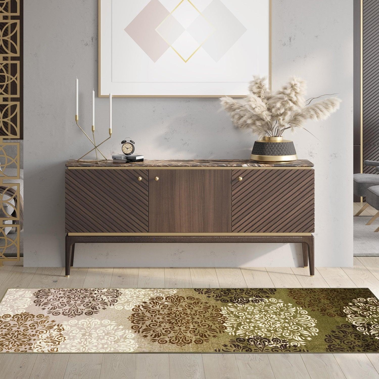 Superior Hedena Traditional Non-Slip Geometric Floral Indoor Washable Area Rug - Brown