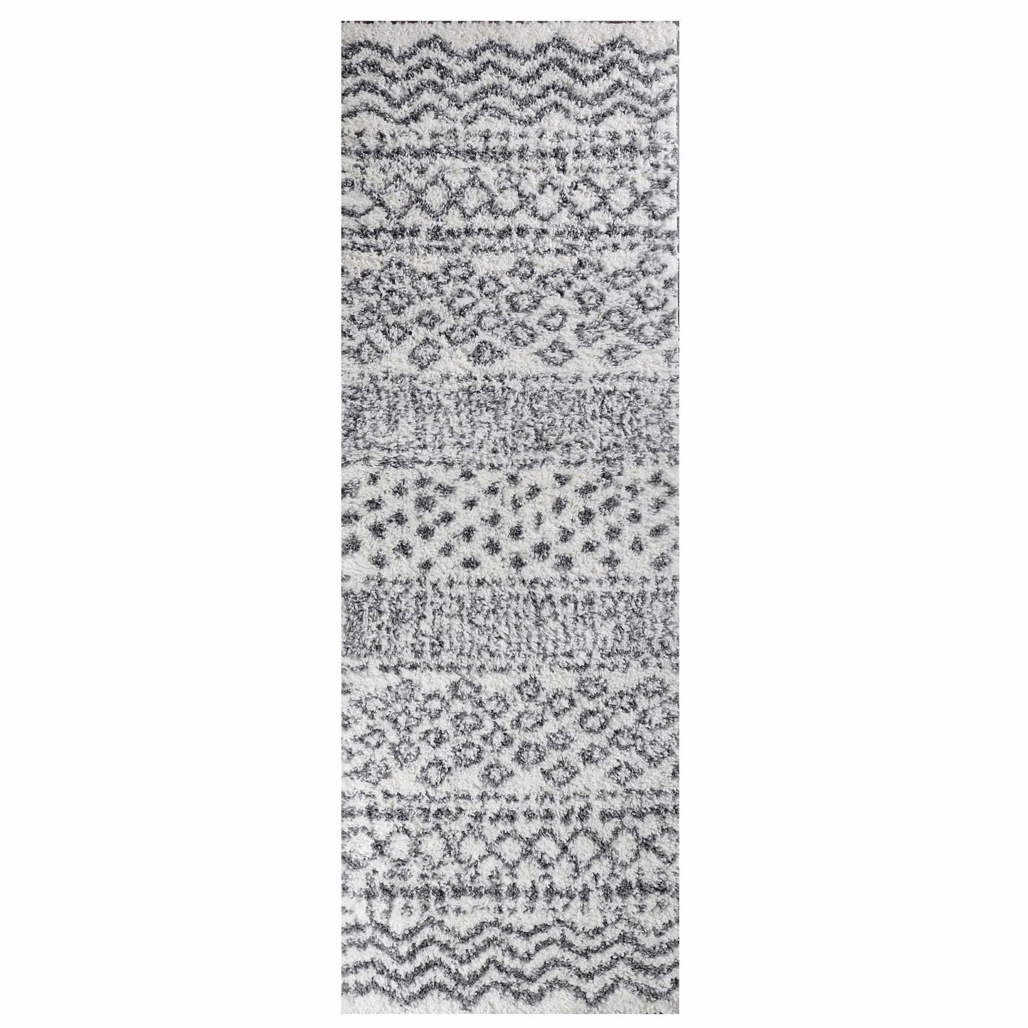 Superior Boho Geometric Indoor Plush Shag Area Rug - Black-Cream