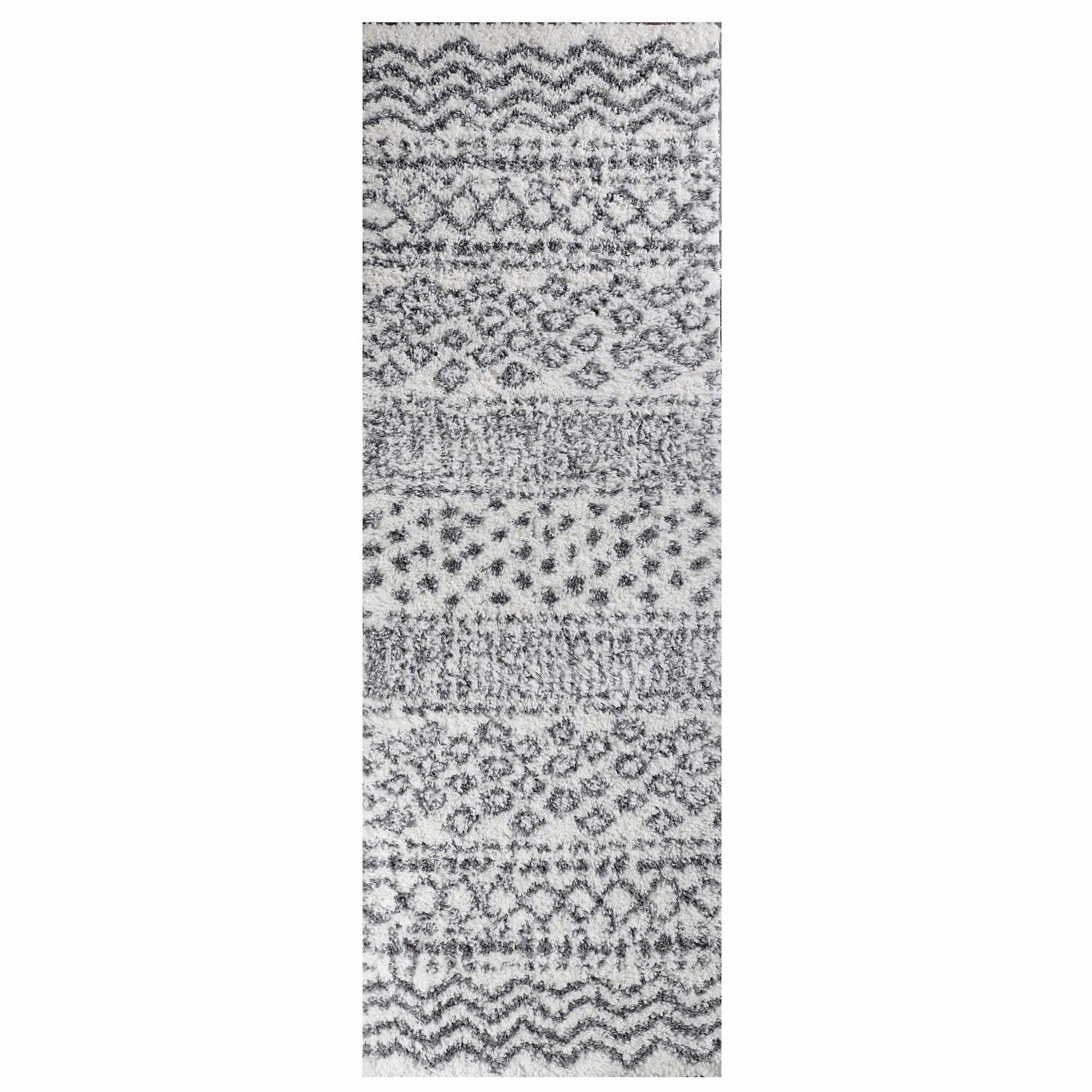 Superior Boho Geometric Indoor Plush Shag Area Rug - Black-Cream