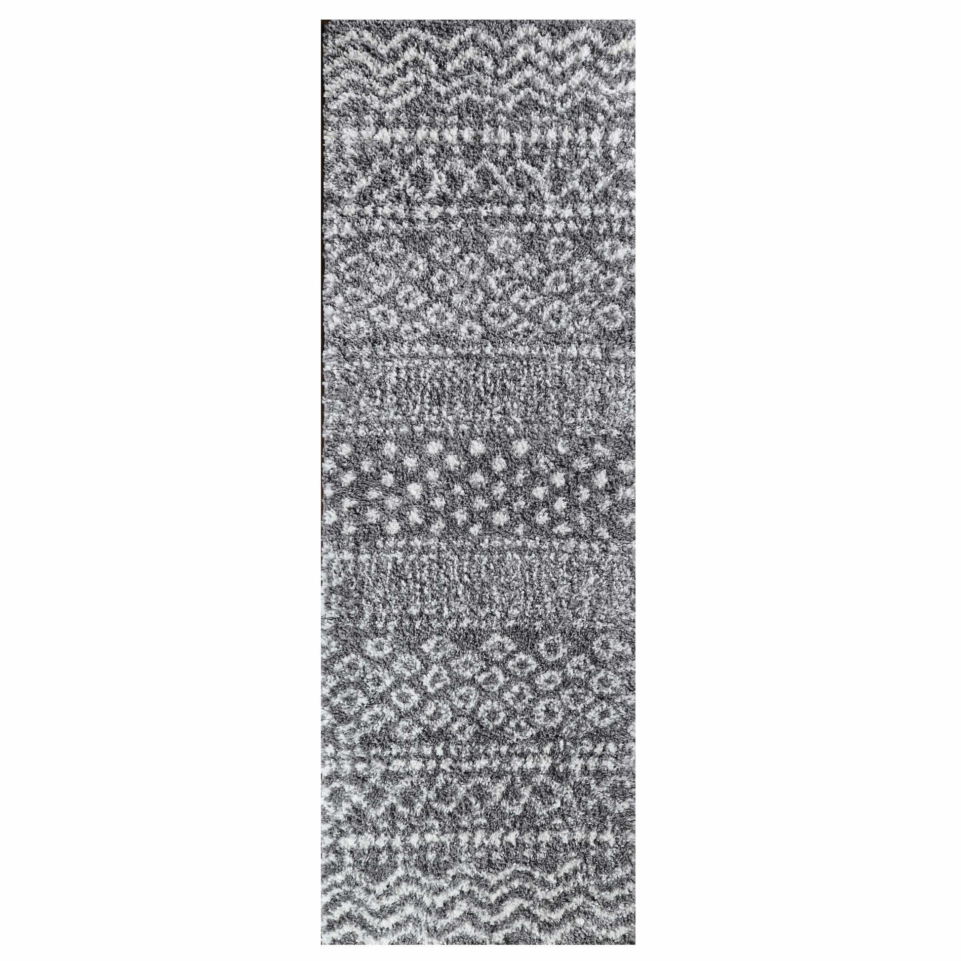 Superior Boho Geometric Indoor Plush Shag Area Rug - CReam-Black