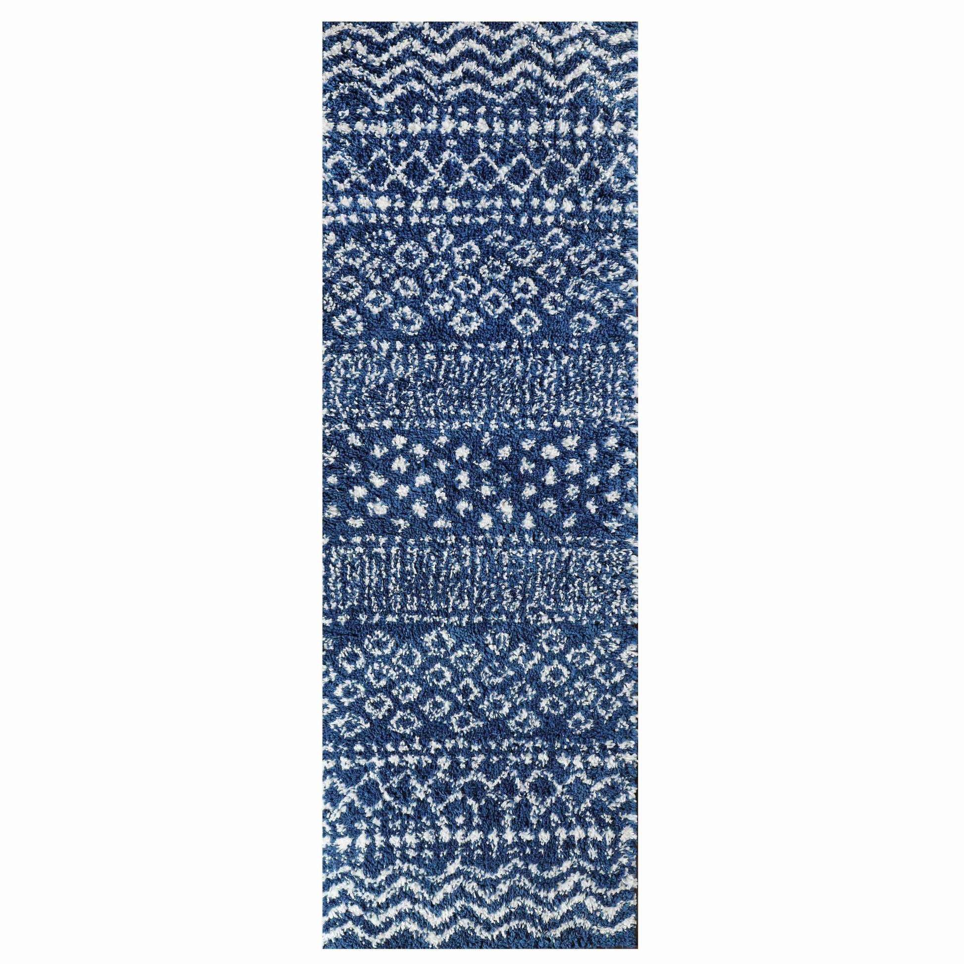 Superior Boho Geometric Indoor Plush Shag Area Rug - Cream-Blue