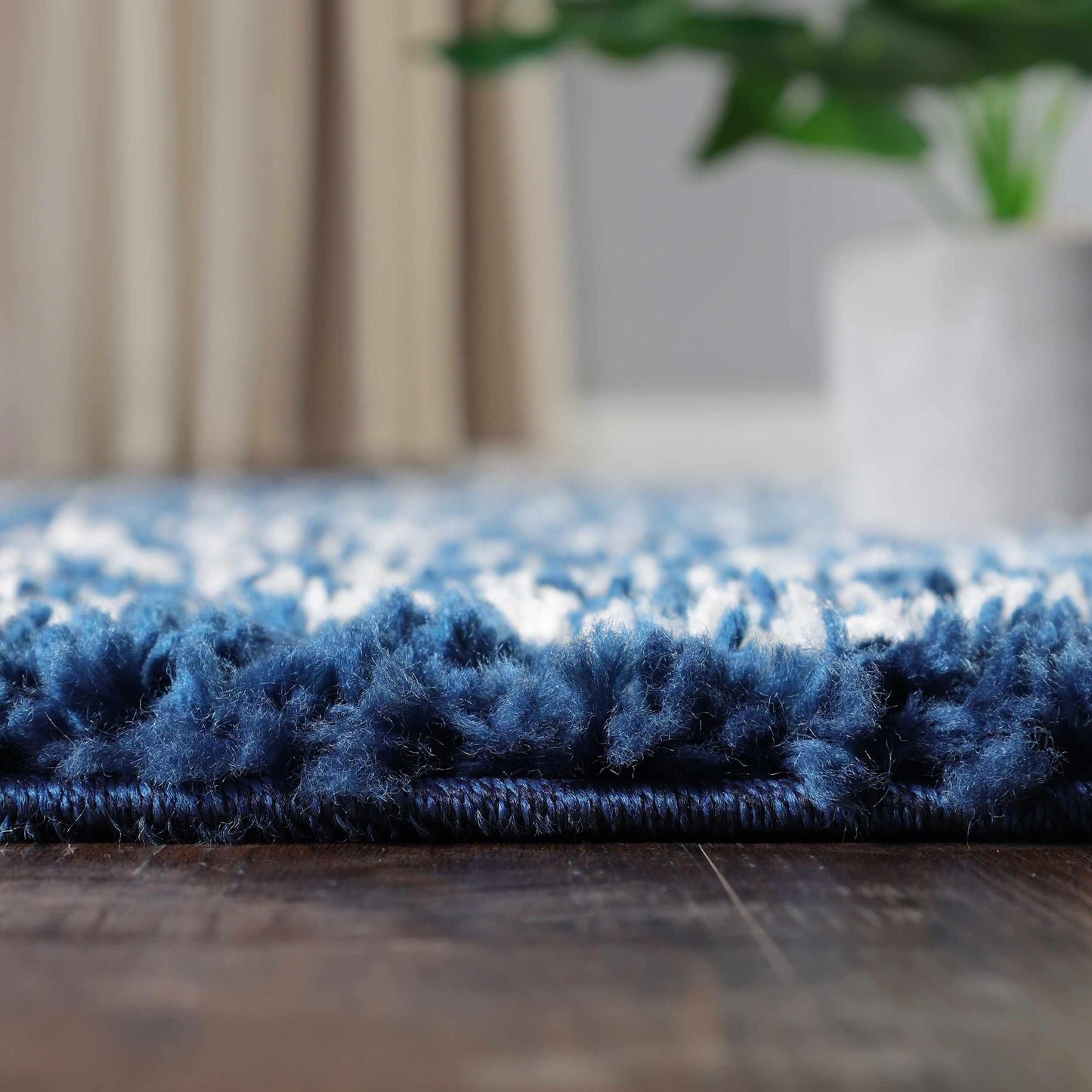 Superior Boho Geometric Indoor Plush Shag Area Rug - Cream-Blue