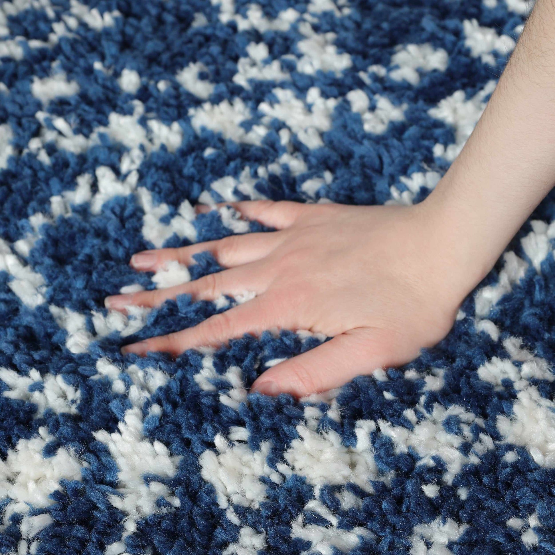 Superior Boho Geometric Indoor Plush Shag Area Rug - Cream-Blue