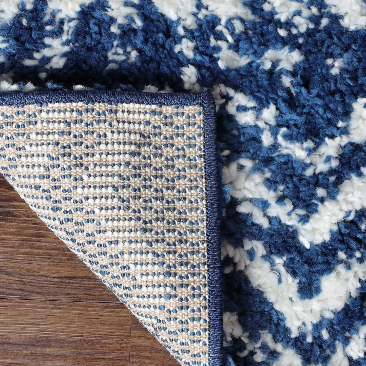 Superior Boho Geometric Indoor Plush Shag Area Rug - Cream-Blue