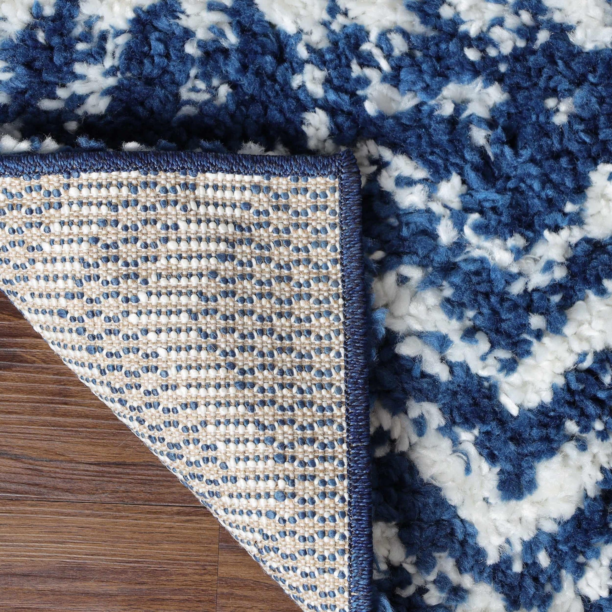 Superior Boho Geometric Indoor Plush Shag Area Rug - Cream-Blue