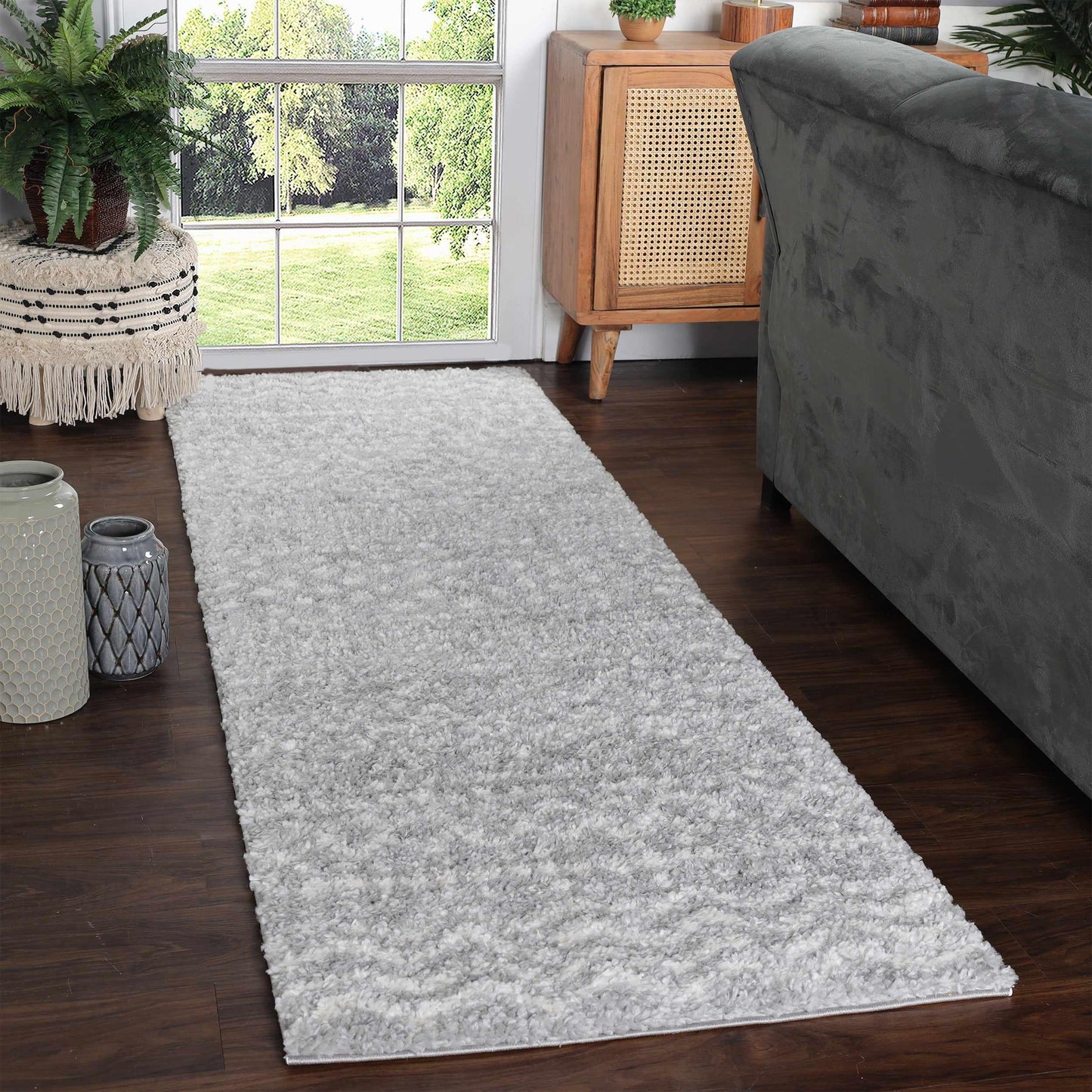 Superior Boho Geometric Indoor Plush Shag Area Rug - Cream-Grey