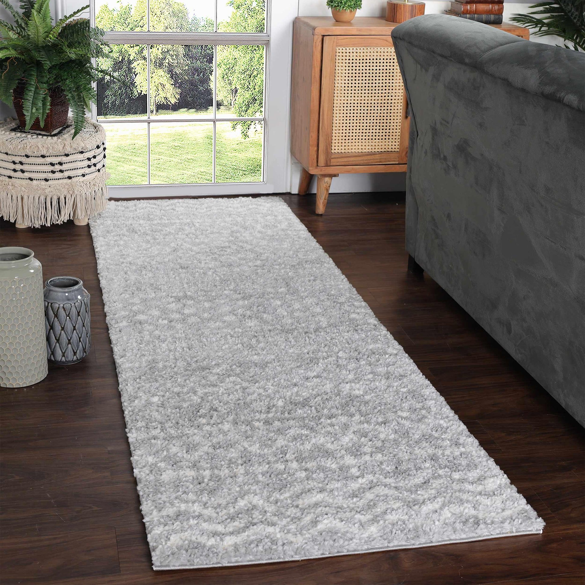 Superior Boho Geometric Indoor Plush Shag Area Rug - Cream-Grey