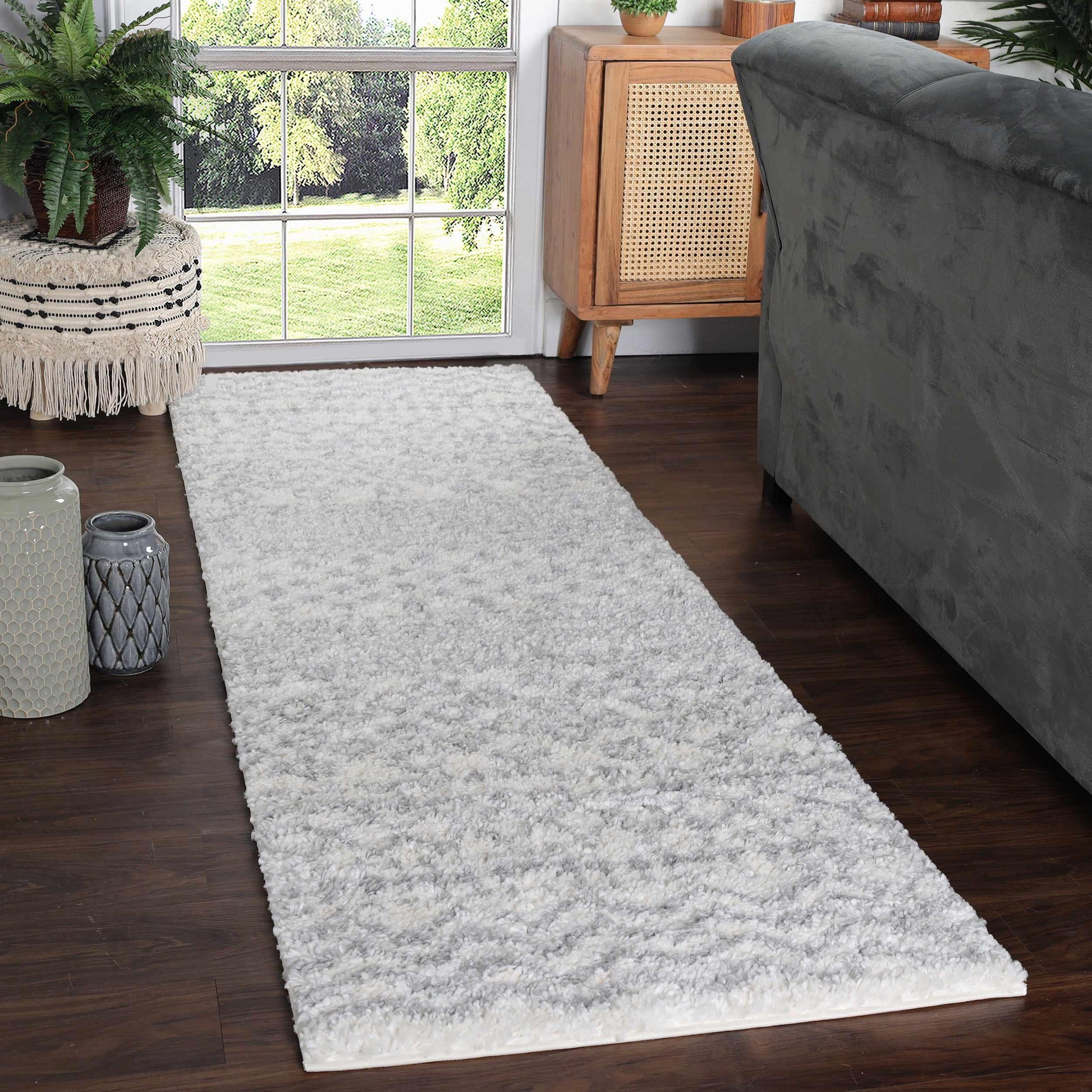 Superior Boho Geometric Indoor Plush Shag Area Rug - Cream-Grey
