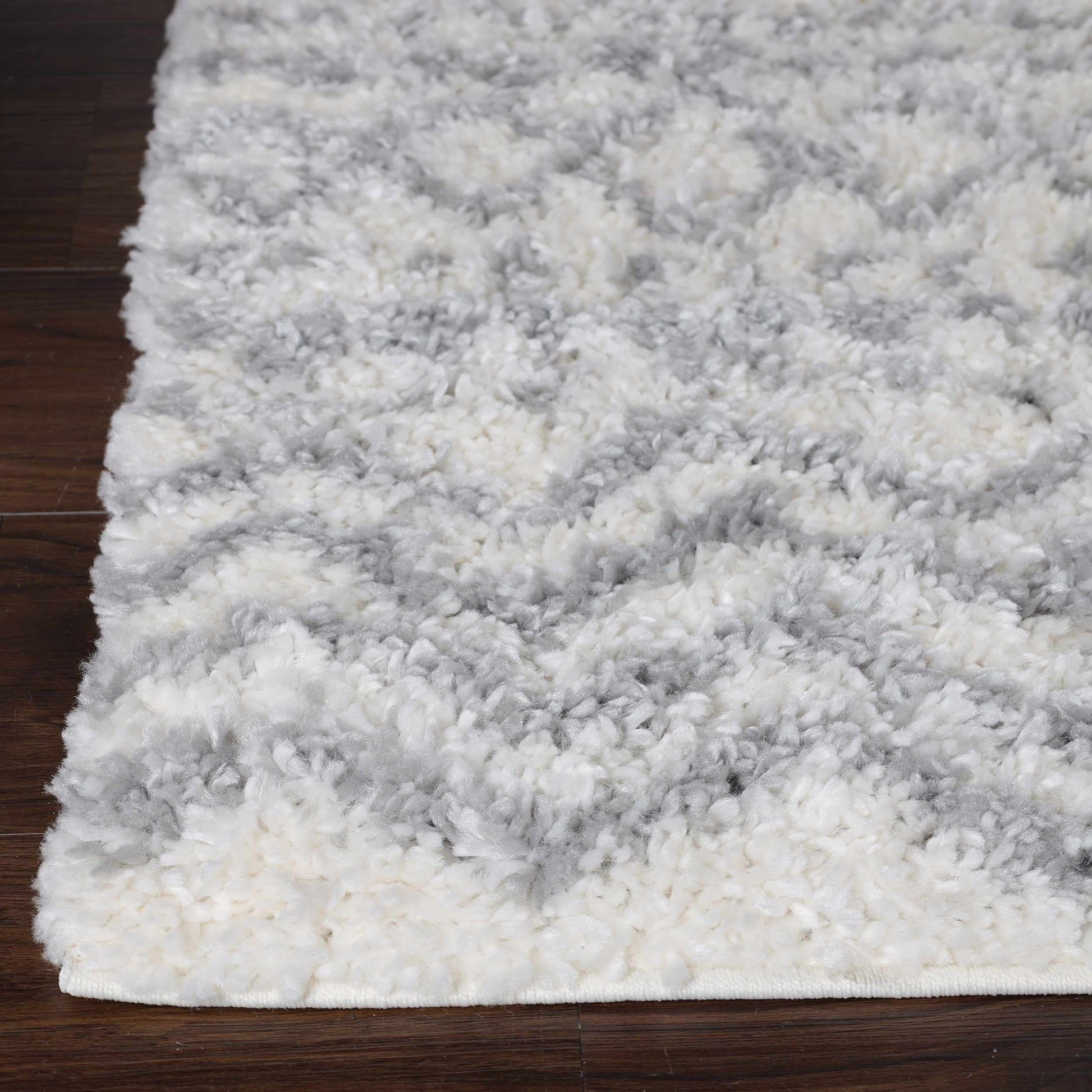 Superior Boho Geometric Indoor Plush Shag Area Rug - Grey-Cream