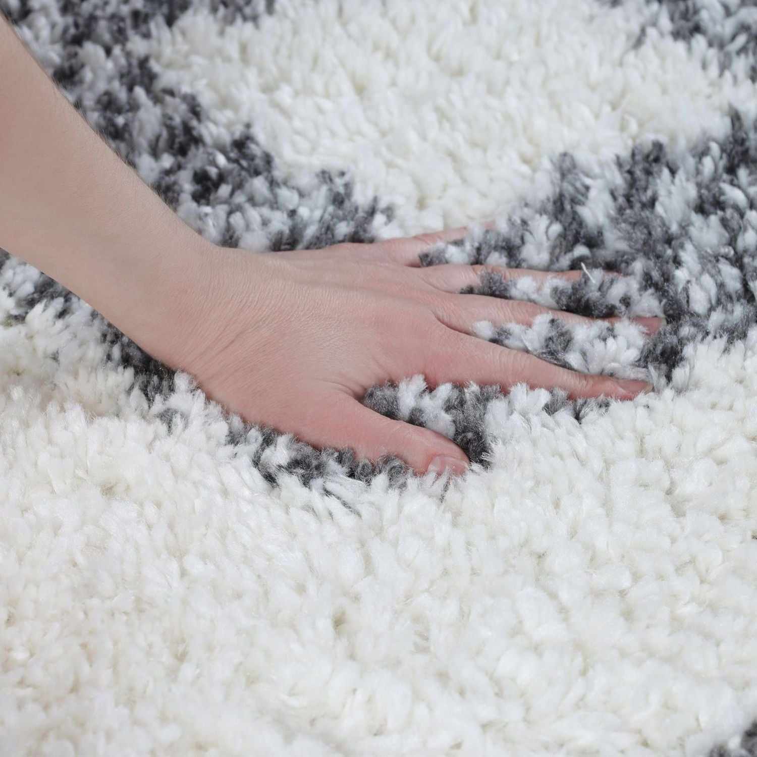 Superior Bohemian Geometric Indoor Plush Shag Area Rug with Tassels - Black-Cream