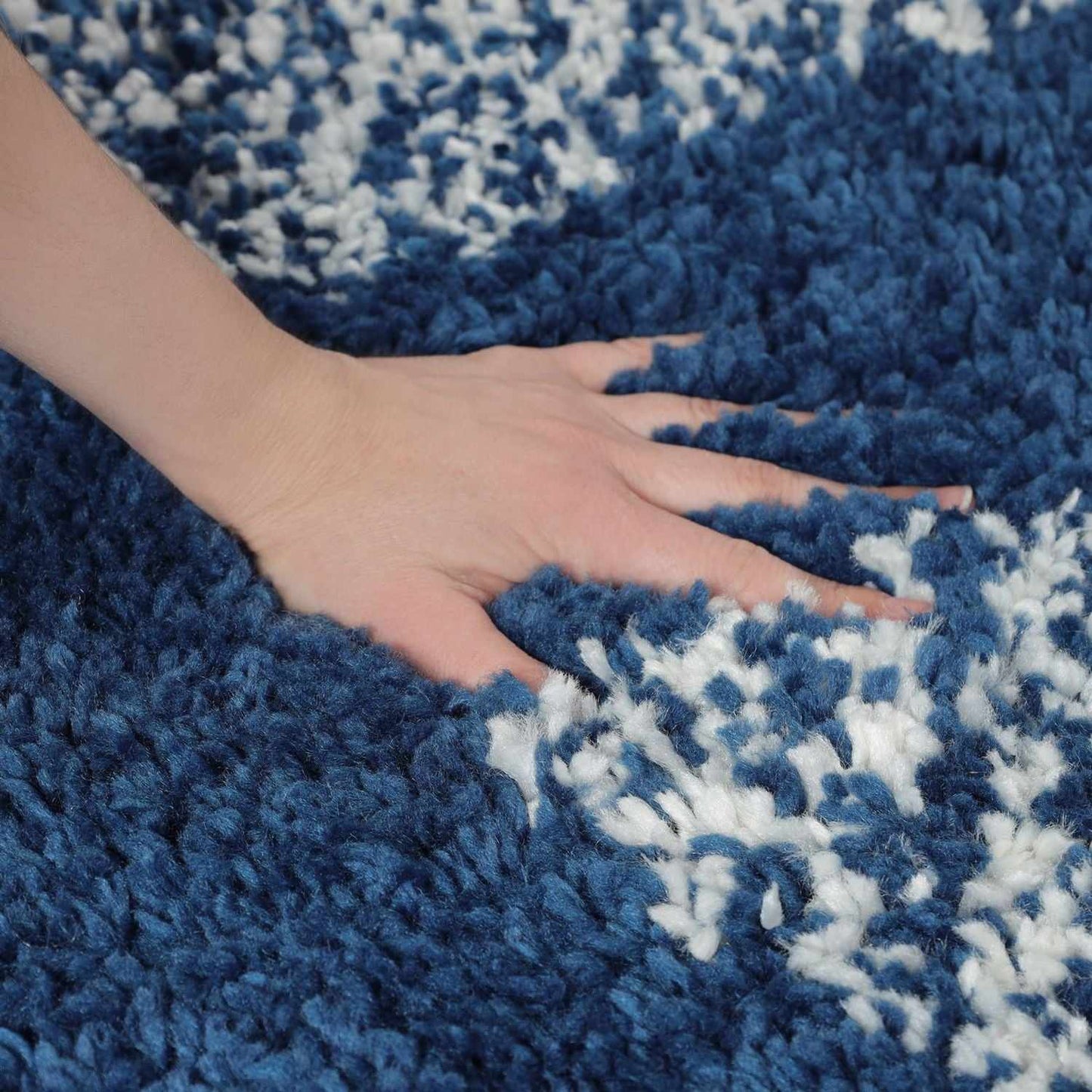 Superior Bohemian Geometric Indoor Plush Shag Area Rug with Tassels - Cream-Blue