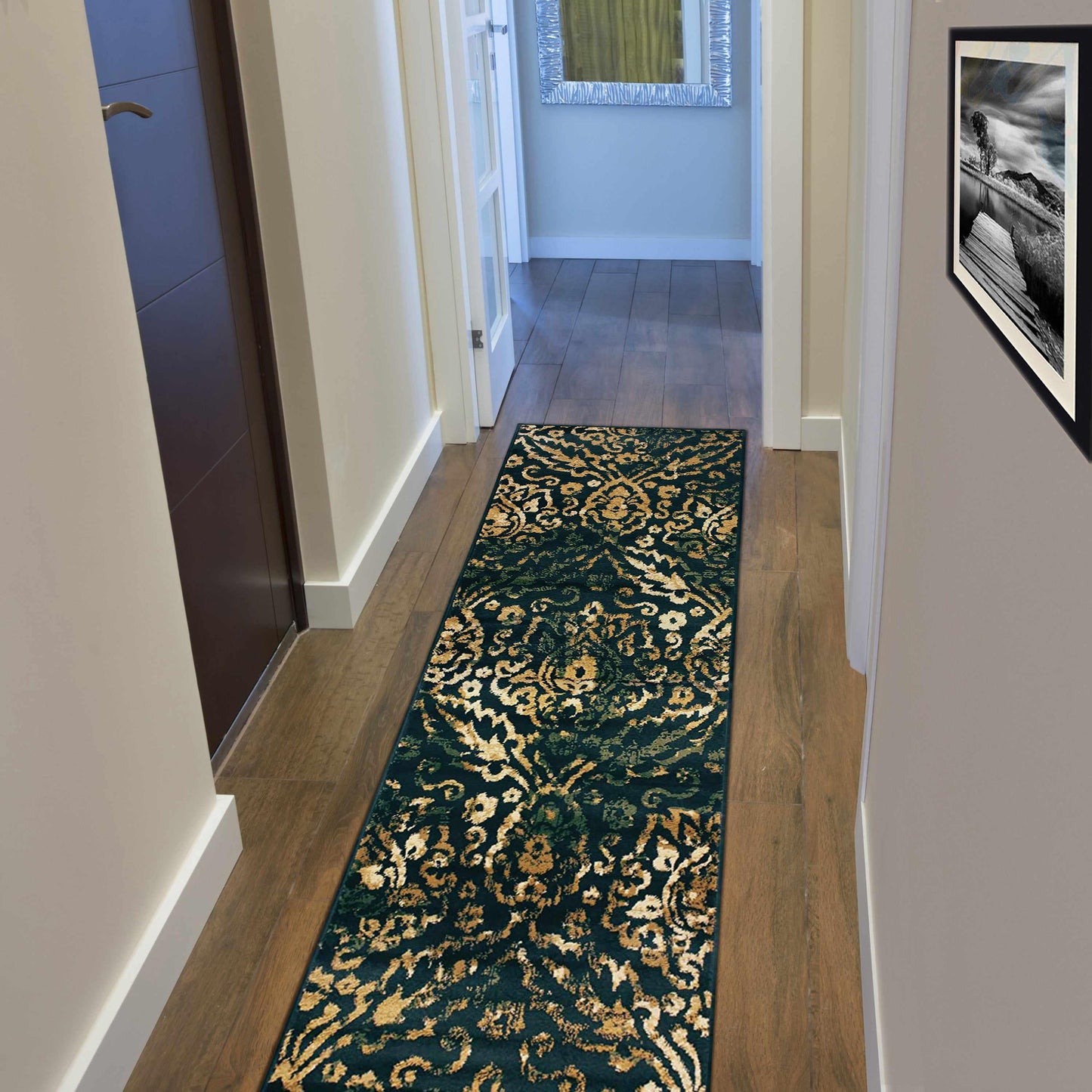 Superior Northman Damask Contemporary Area Rug - Navy Blue