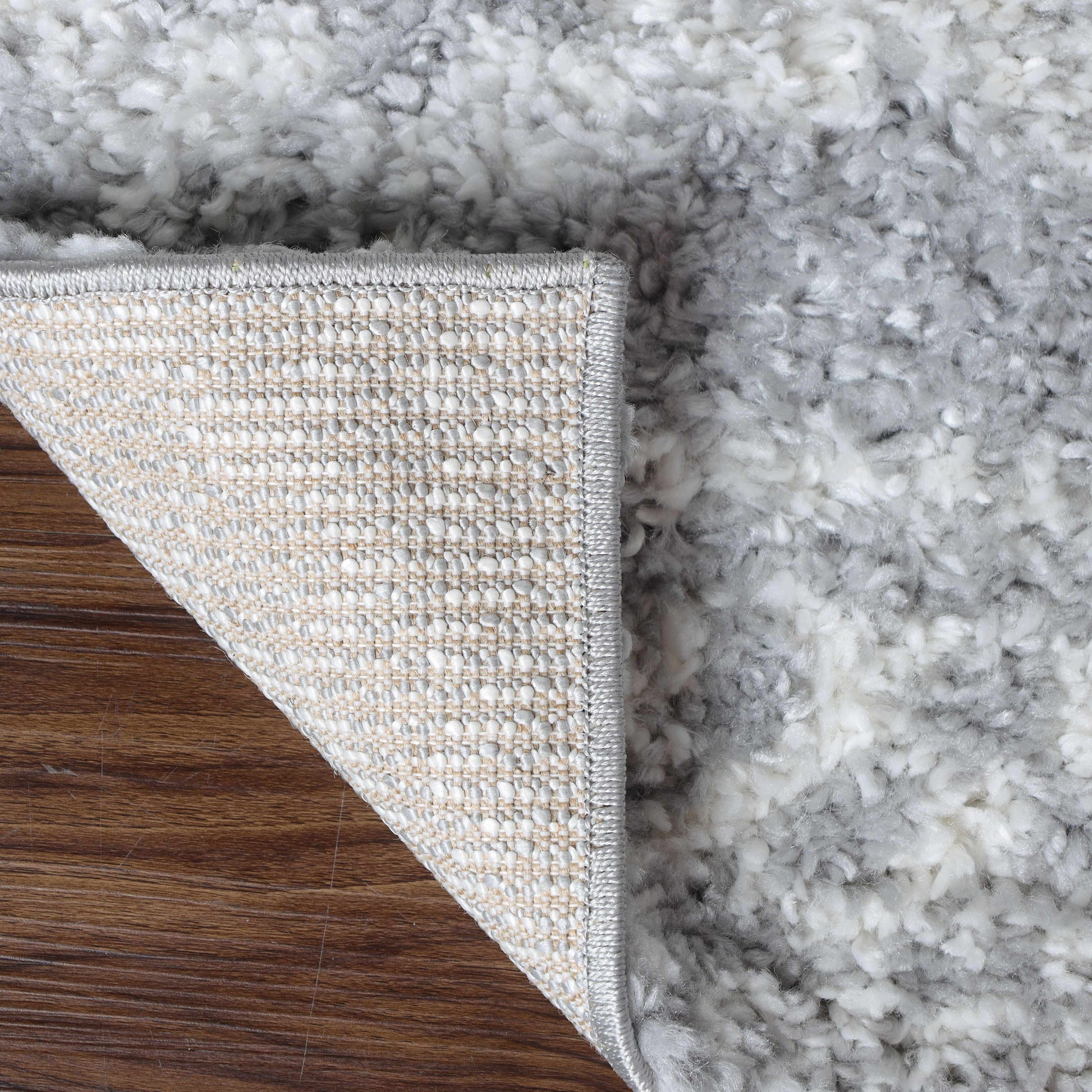 Superior Geometric Bohemian Indoor Plush Shag Area Rug - Cream-Grey