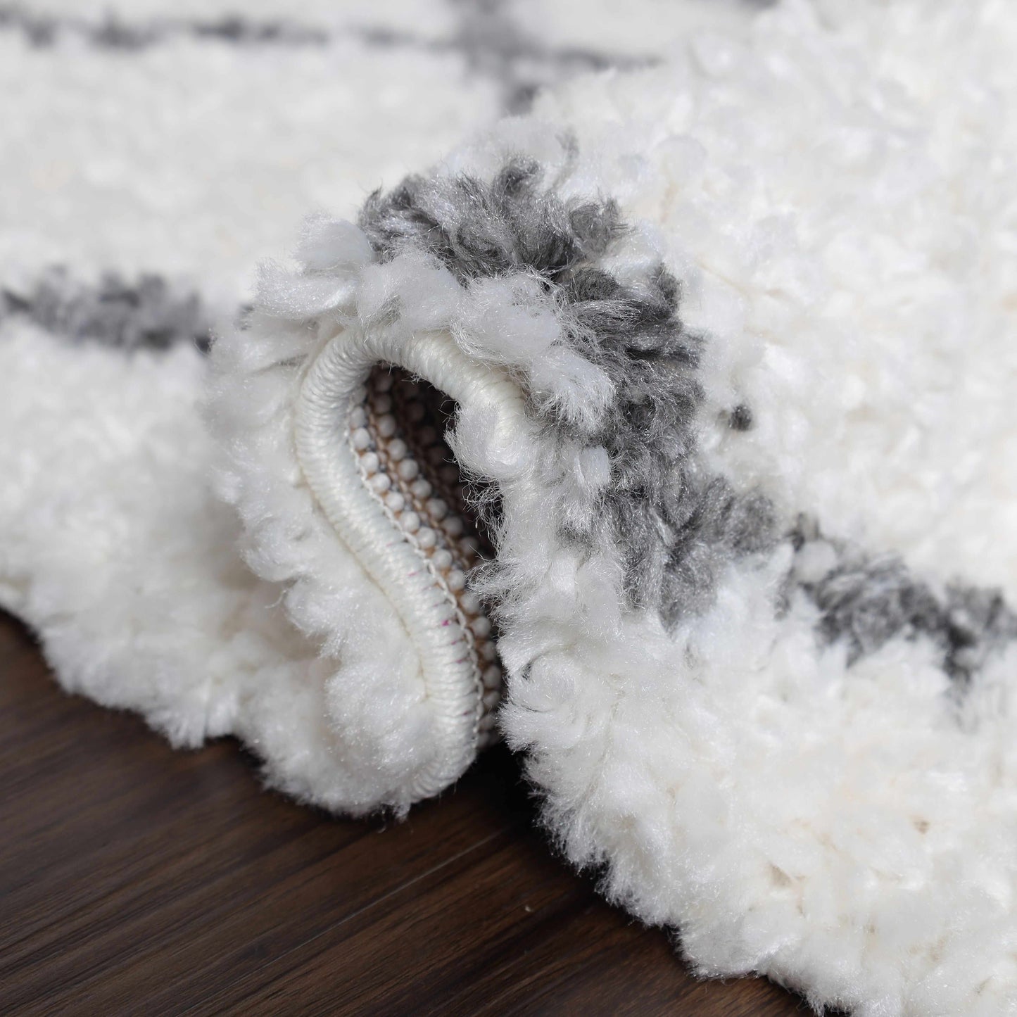 Superior Boho Tribal Geometric Indoor Shag Area Rug with Tassels - Black-Cream