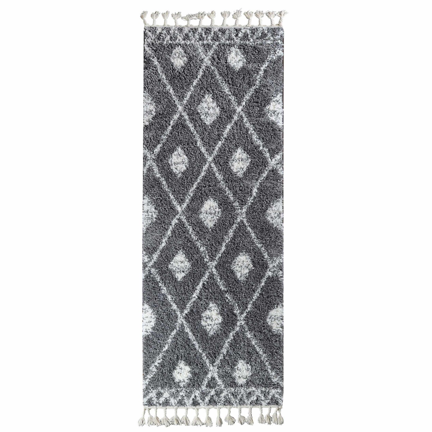 Superior Boho Tribal Geometric Indoor Shag Area Rug with Tassels - Cream-Black