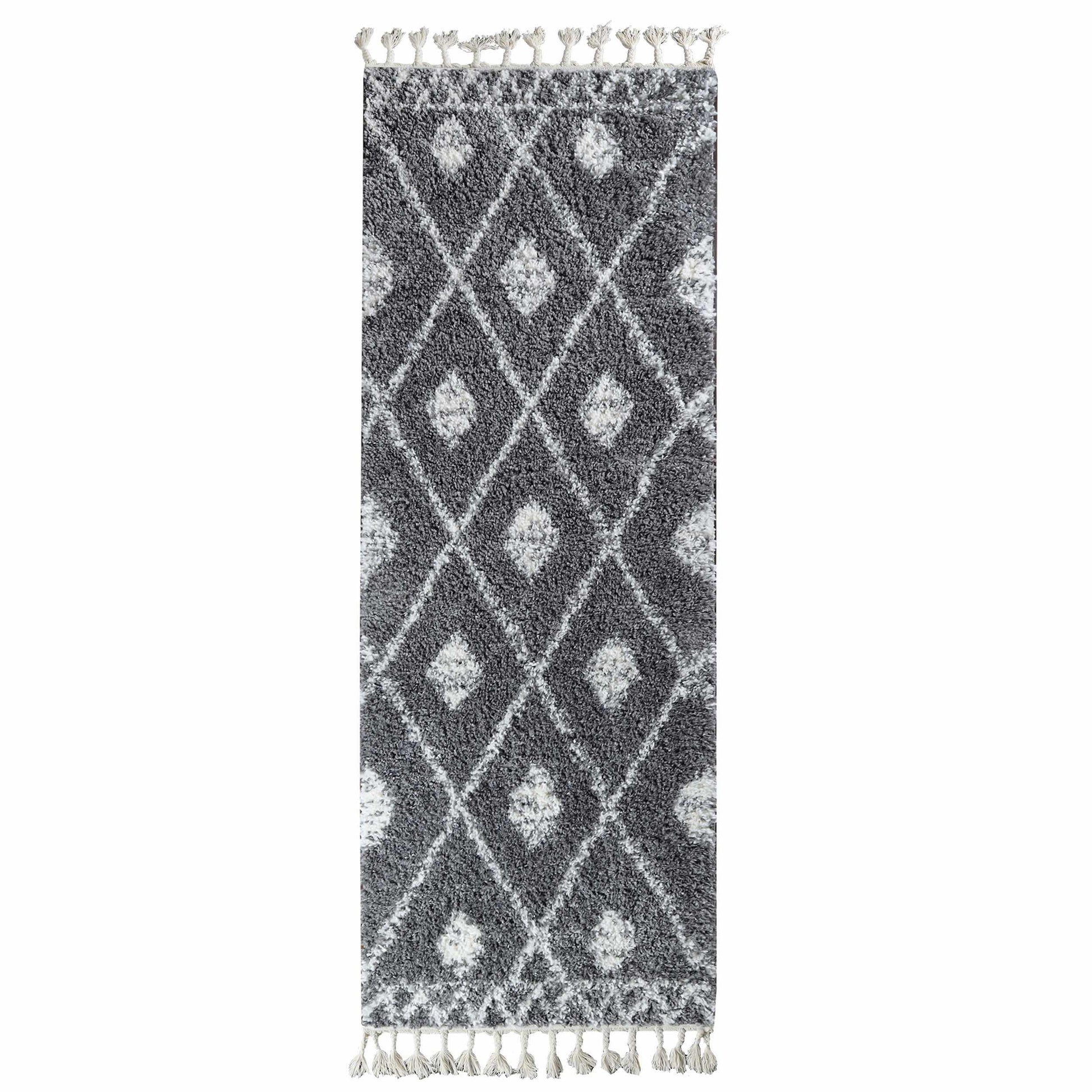 Superior Boho Tribal Geometric Indoor Shag Area Rug with Tassels - Cream-Black