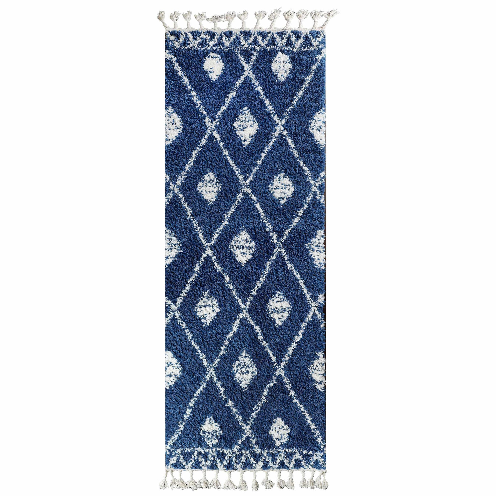 Superior Boho Tribal Geometric Indoor Shag Area Rug with Tassels - Cream-Blue