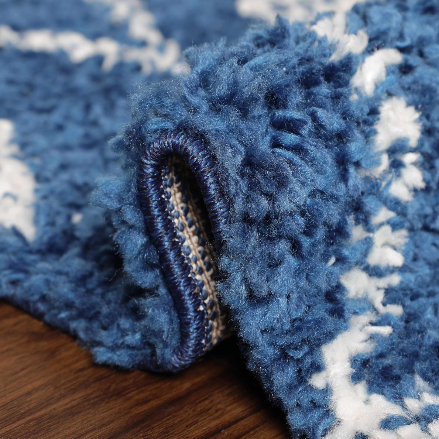 Superior Boho Tribal Geometric Indoor Shag Area Rug with Tassels -  Cream-Blue