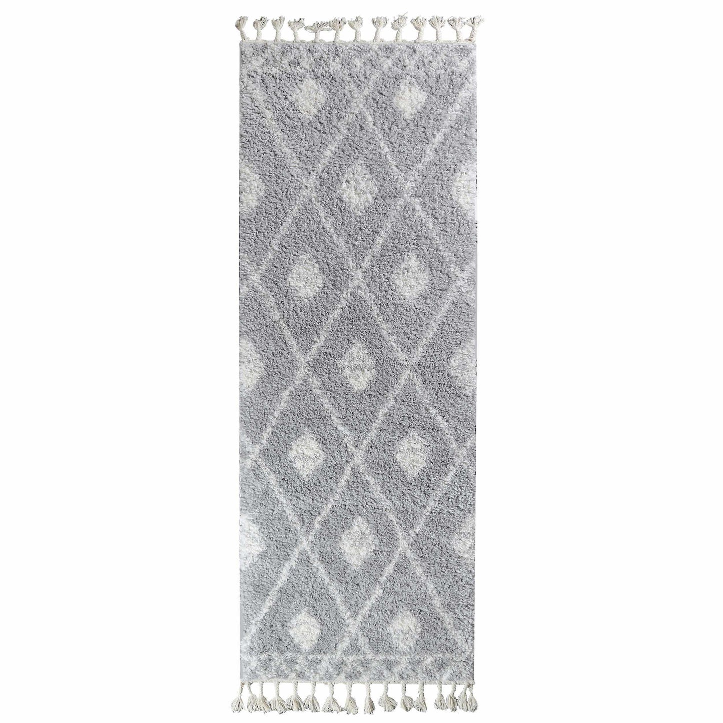 Superior Boho Tribal Geometric Indoor Shag Area Rug with Tassels - Cream-Grey