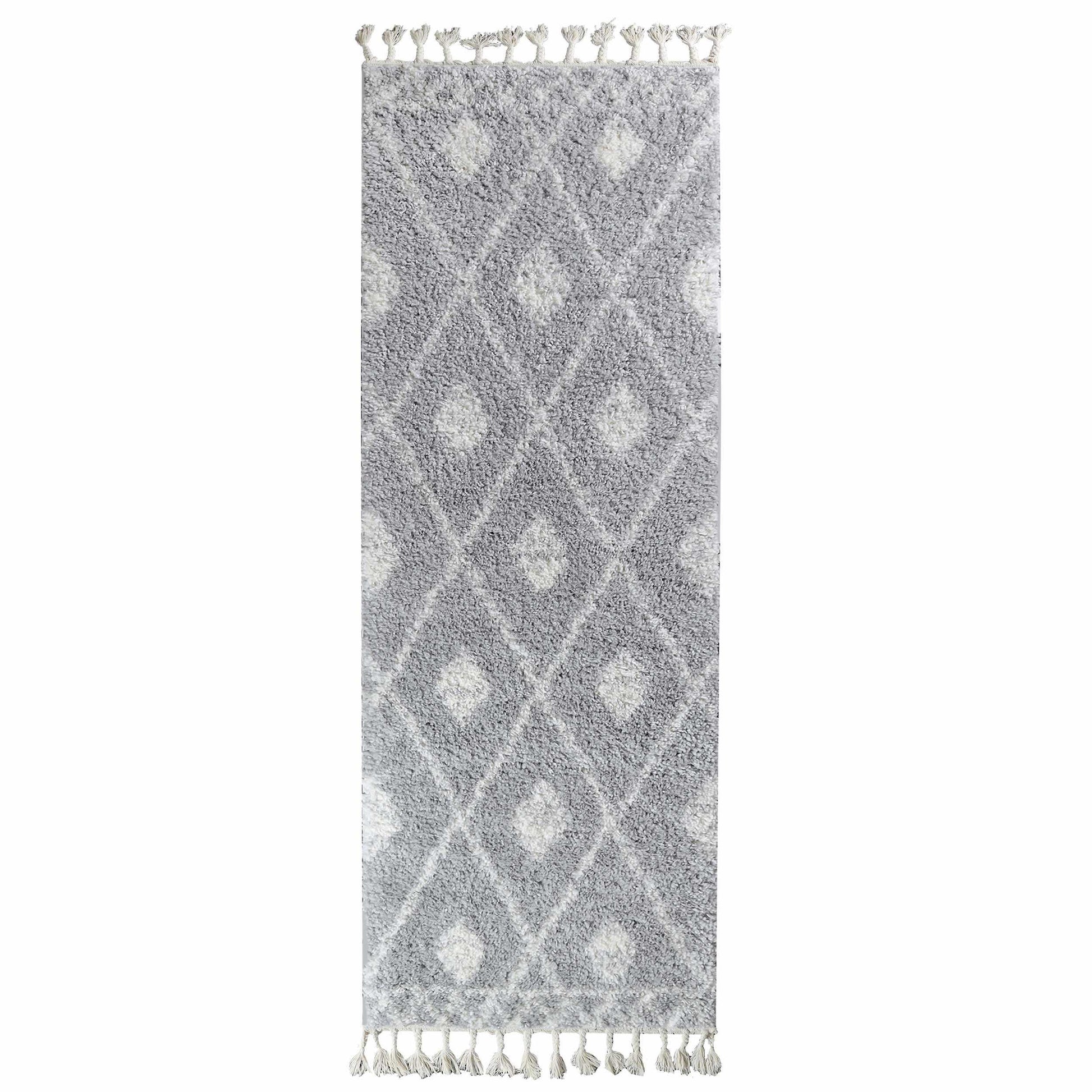 Superior Boho Tribal Geometric Indoor Shag Area Rug with Tassels - Cream-Grey