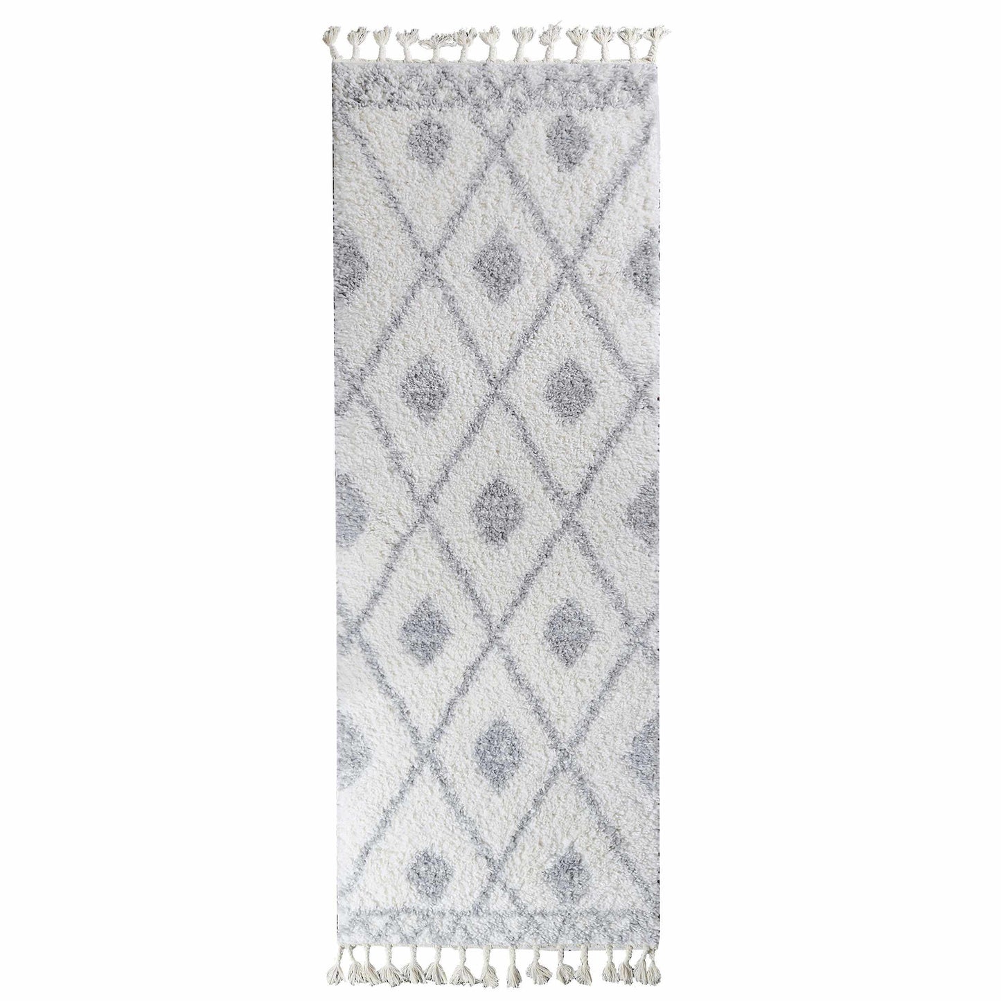Superior Boho Tribal Geometric Indoor Shag Area Rug with Tassels - Grey-Cream