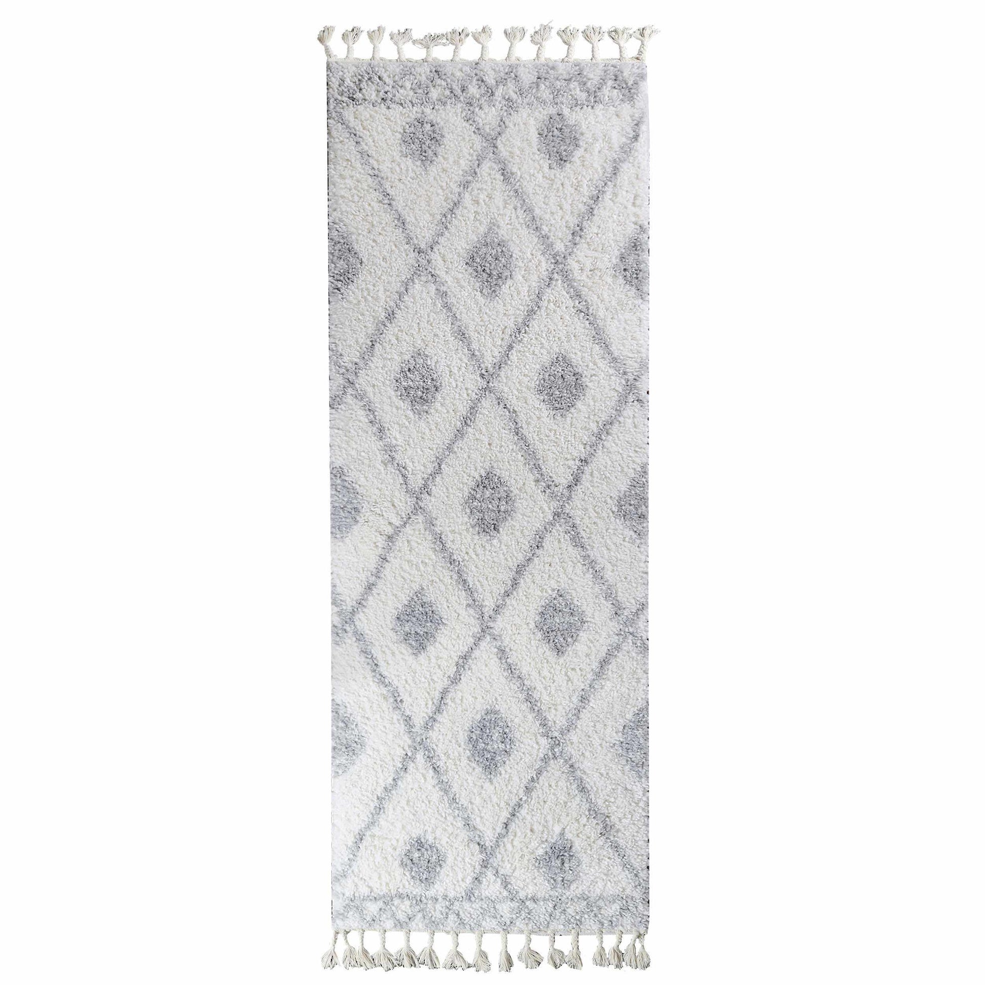 Superior Boho Tribal Geometric Indoor Shag Area Rug with Tassels - Grey-Cream