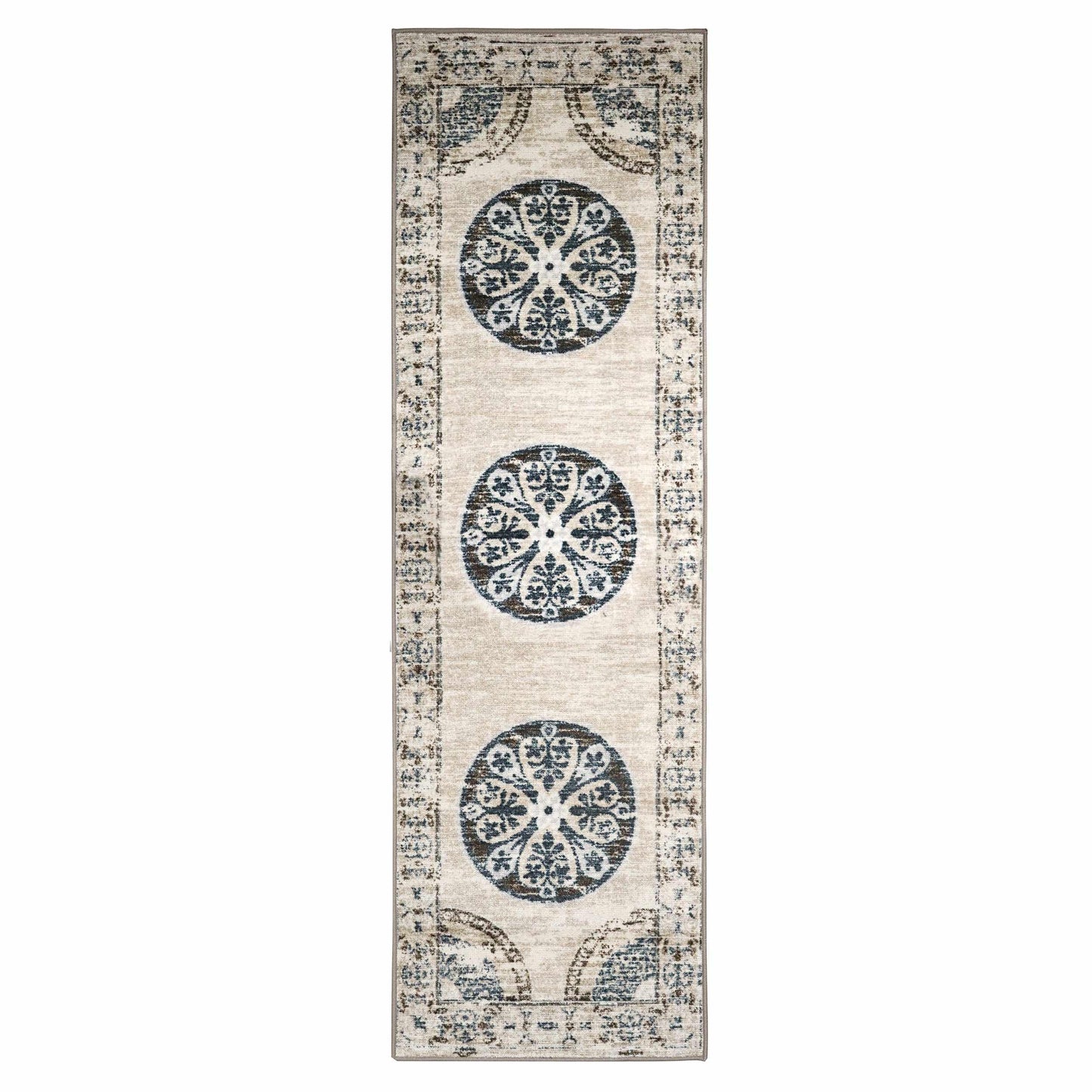 Superior Shiloh Non-Slip Distressed Medallion Indoor Washable Area Rug - Gray cream