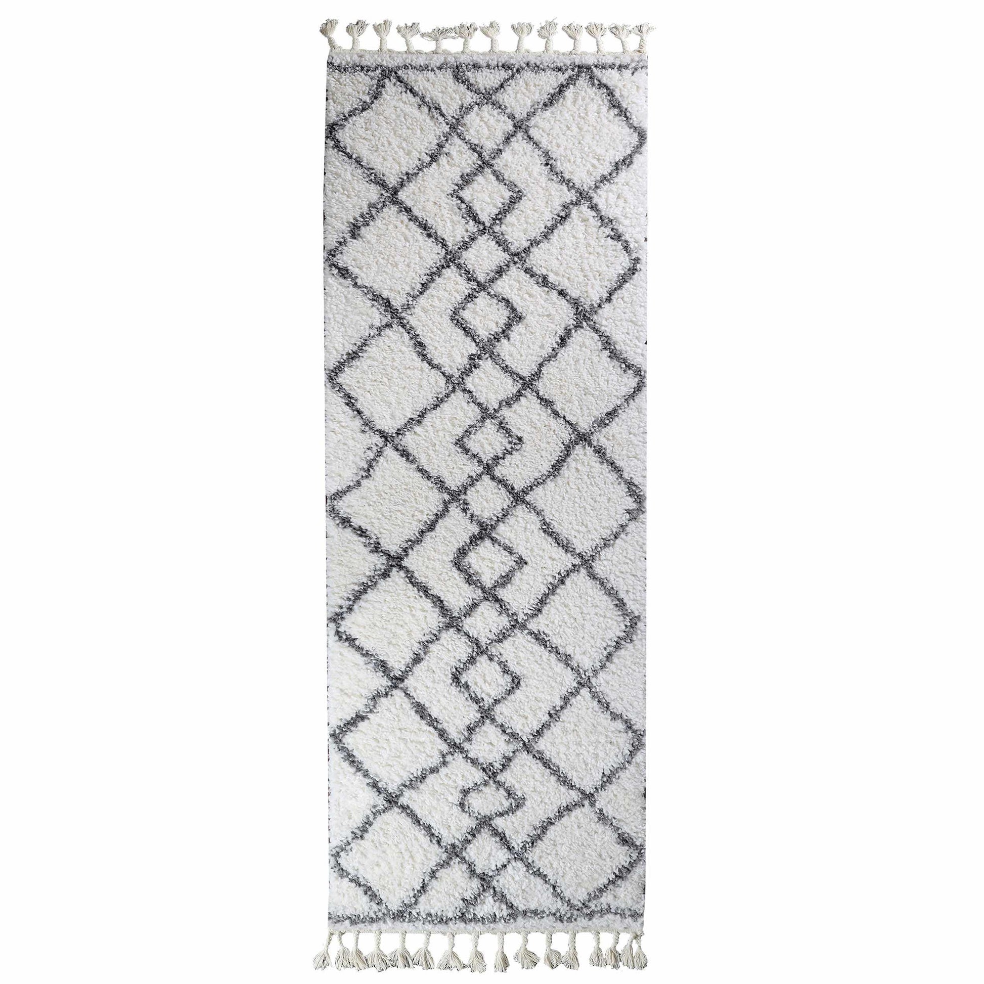 Superior Boho Geometric Diamonds Indoor Plush Shag Area Rug with Tassels - Black-cream