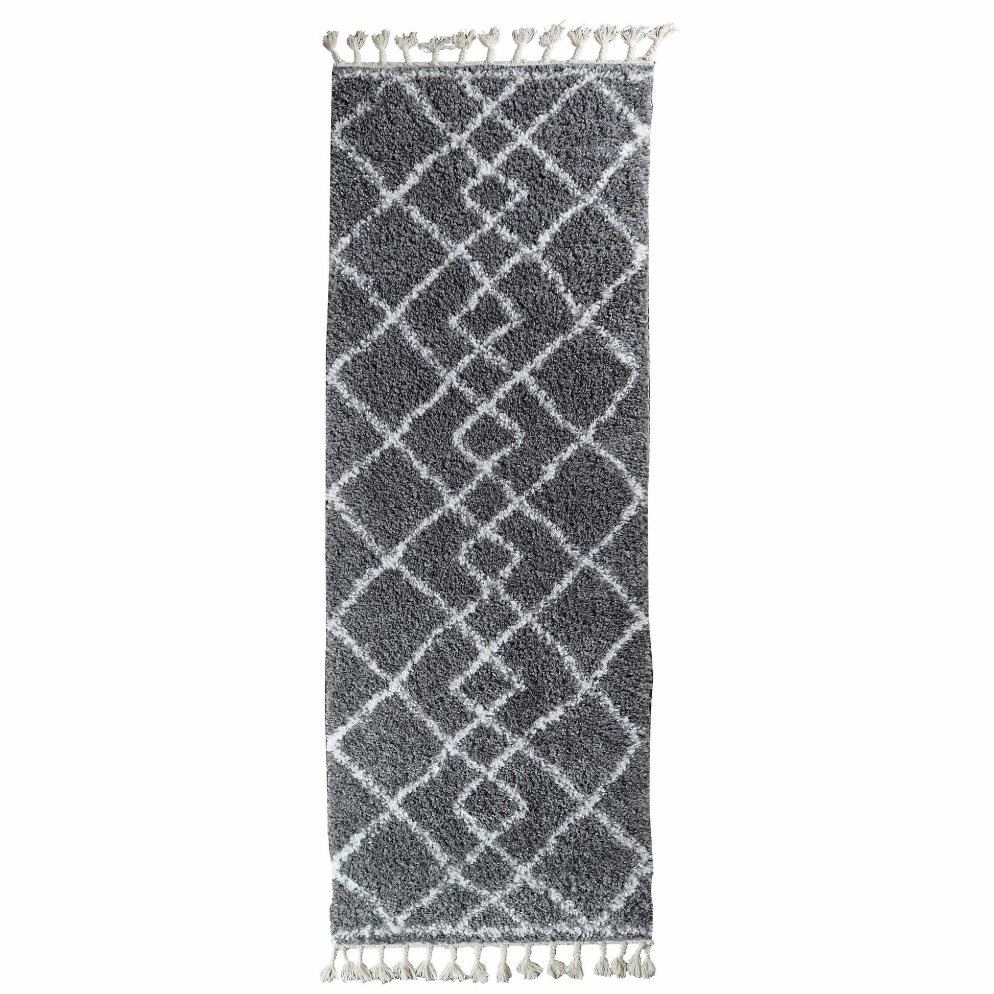 Superior Boho Geometric Diamonds Indoor Plush Shag Area Rug with Tassels - Cream-Black