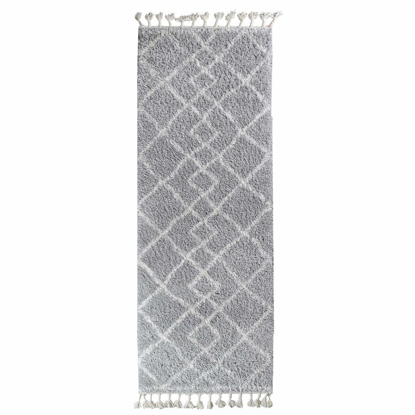 Superior Boho Geometric Diamonds Indoor Plush Shag Area Rug with Tassels - Cream-Grey