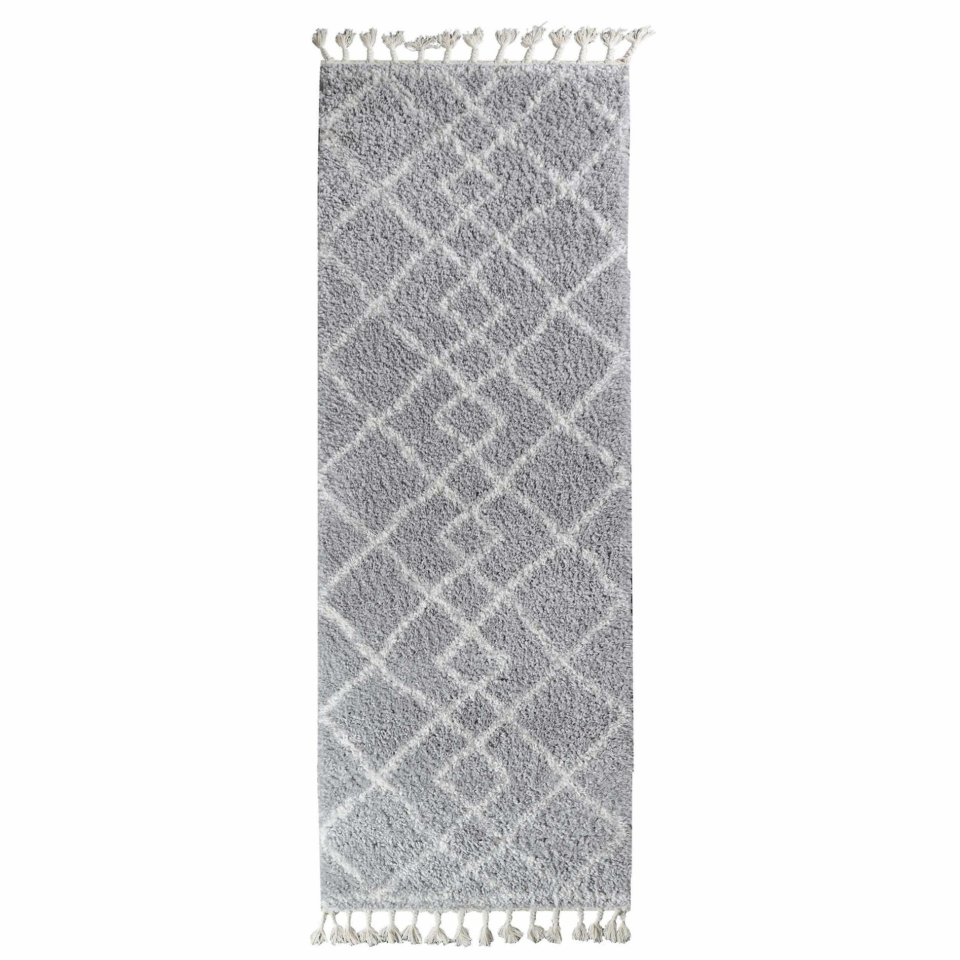 Superior Boho Geometric Diamonds Indoor Plush Shag Area Rug with Tassels - Cream-Grey