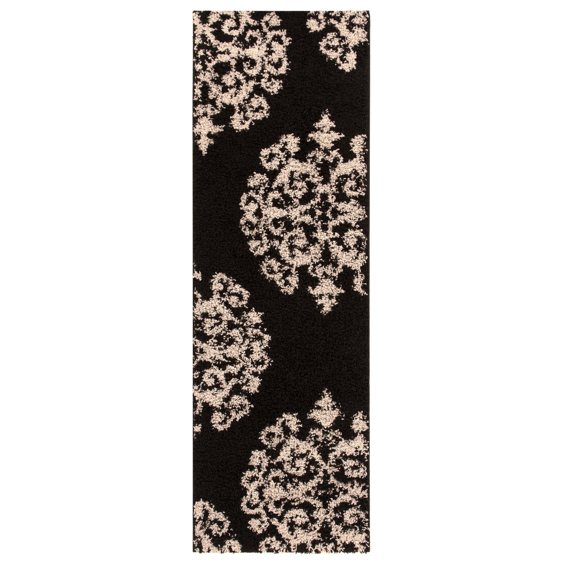 Superior Victorian Glam Floral Medallion Indoor Shag Area Rug - Black Charcoal