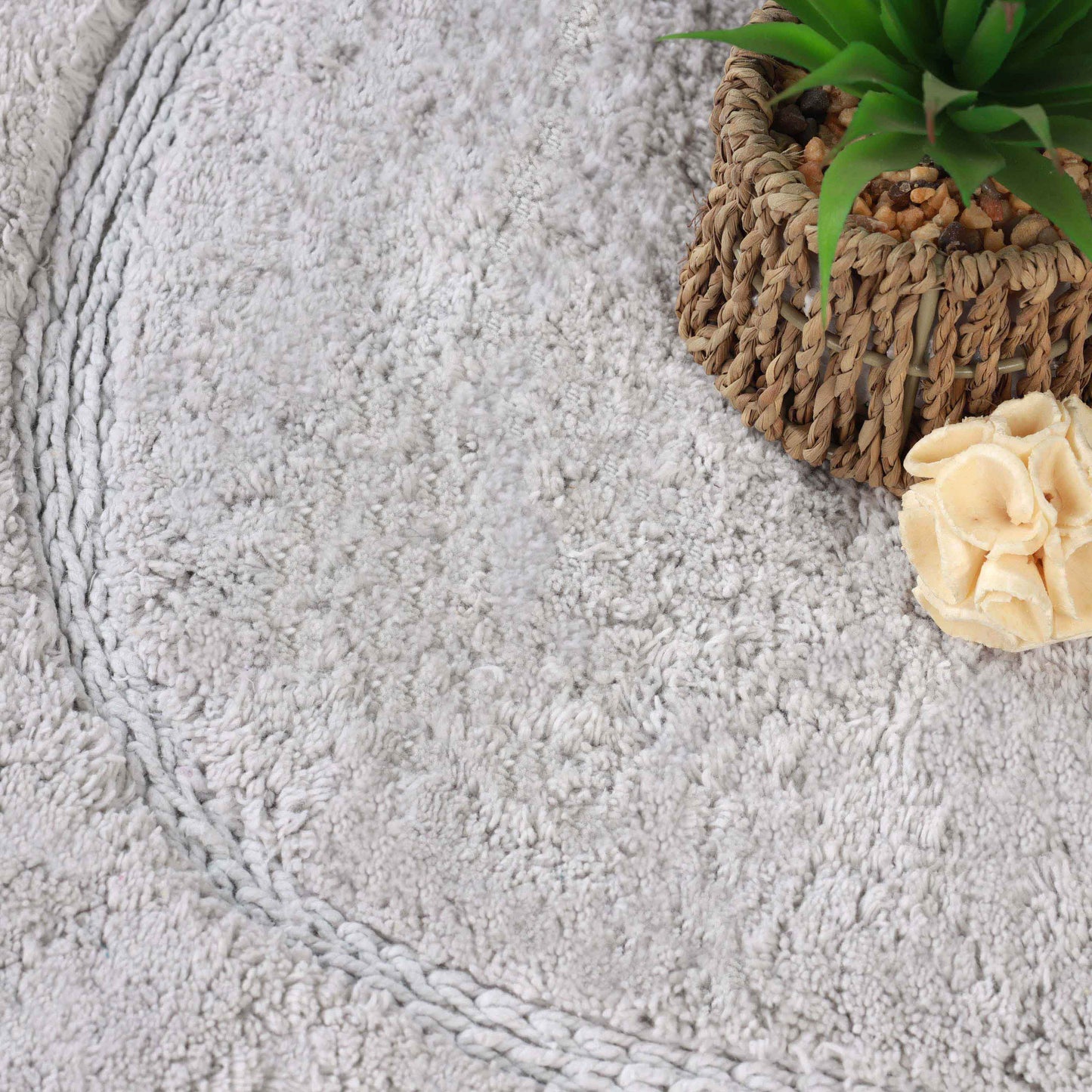 Cotton Non Slip Oval 2 Piece Bath Rug Set - Silver