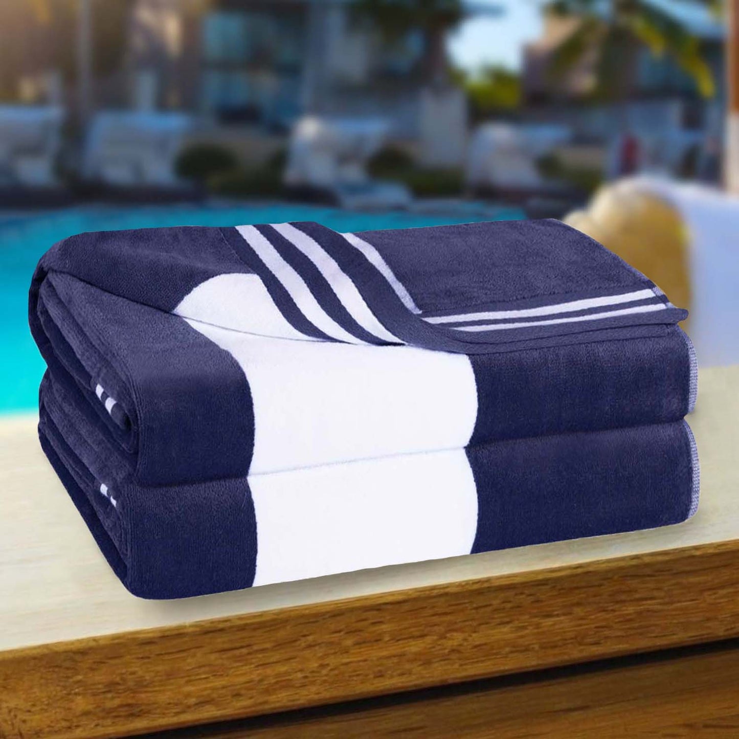 Superior Cabana Stripe Oversized Cotton Beach Towel Set Of 2,4,6 - Blue