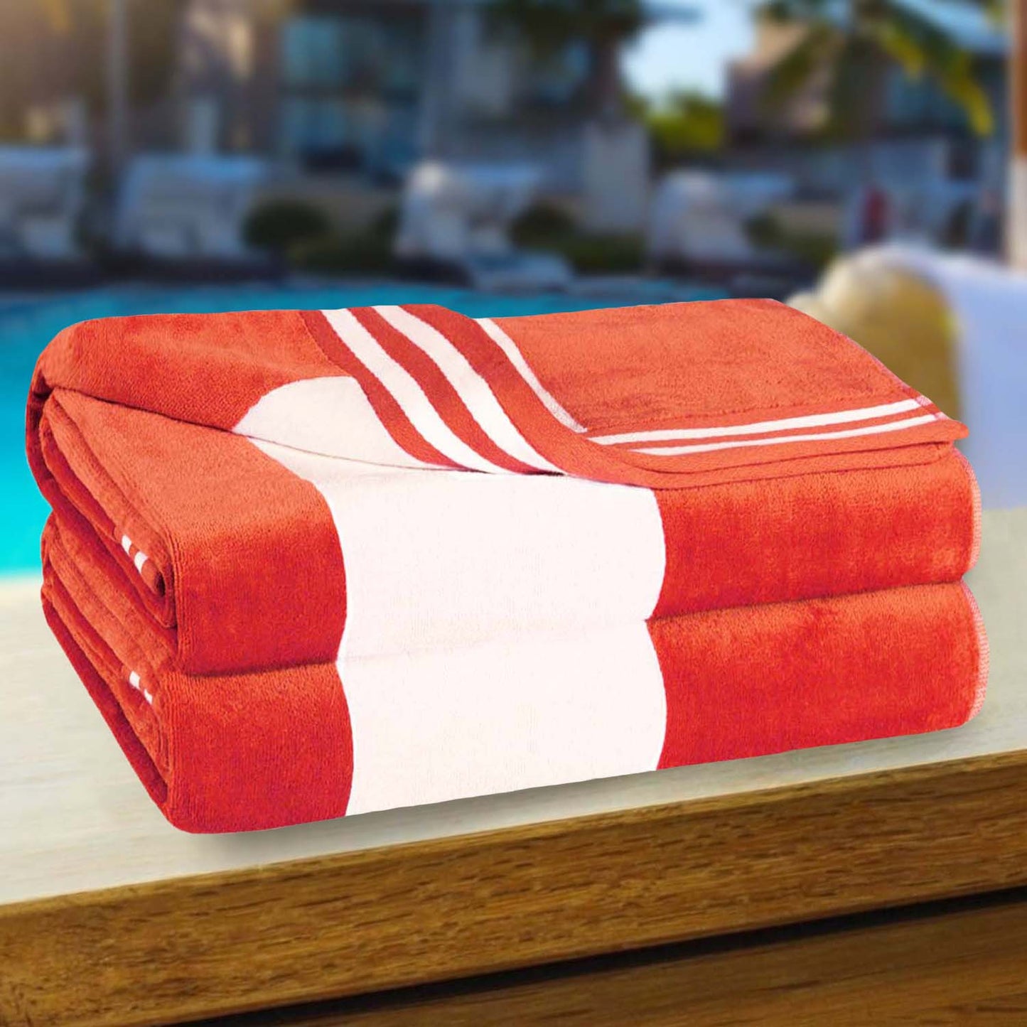 Superior Cabana Stripe Oversized Cotton Beach Towel Set Of 2,4,6 - Coral