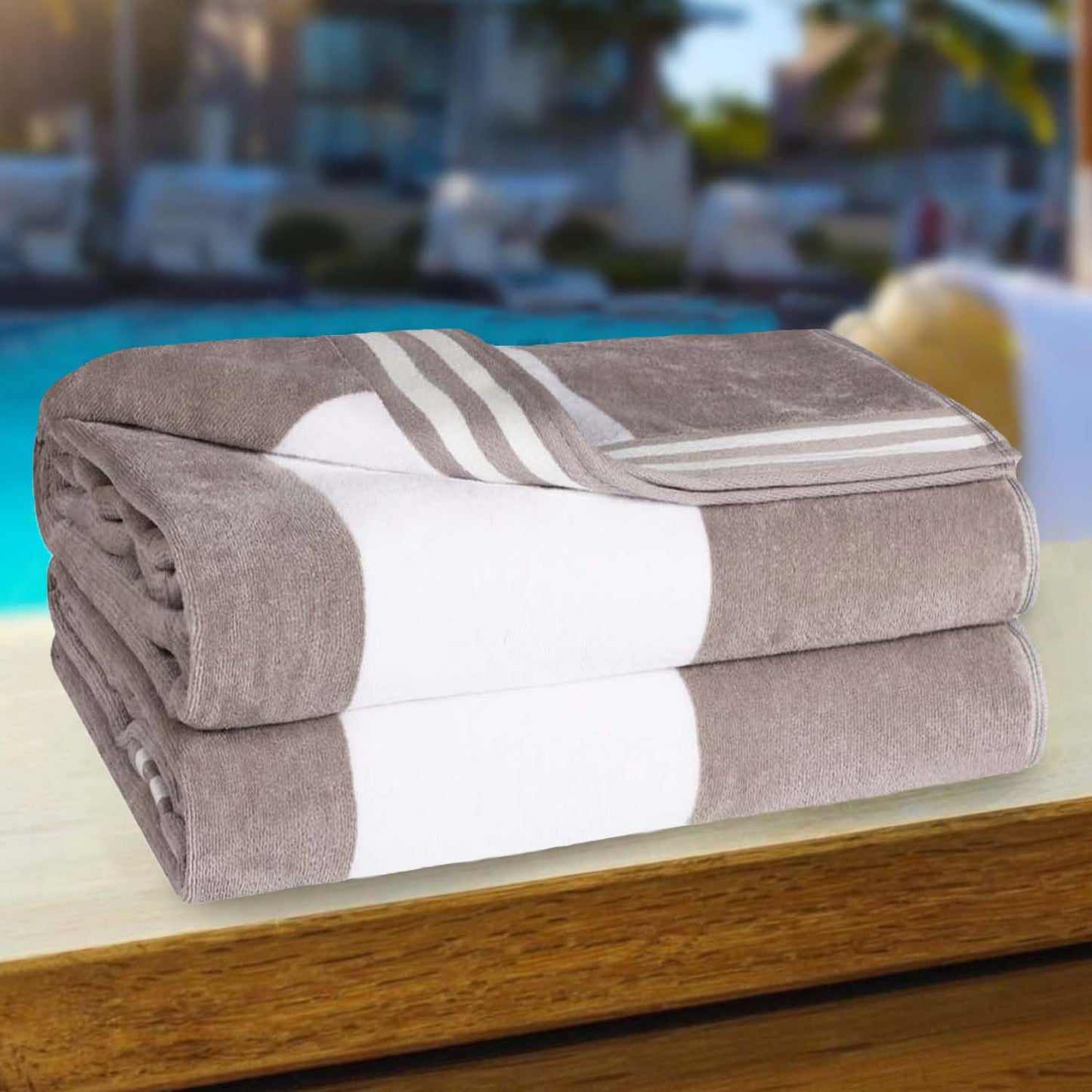 Superior Cabana Stripe Oversized Cotton Beach Towel Set Of 2,4,6 - Light Grey