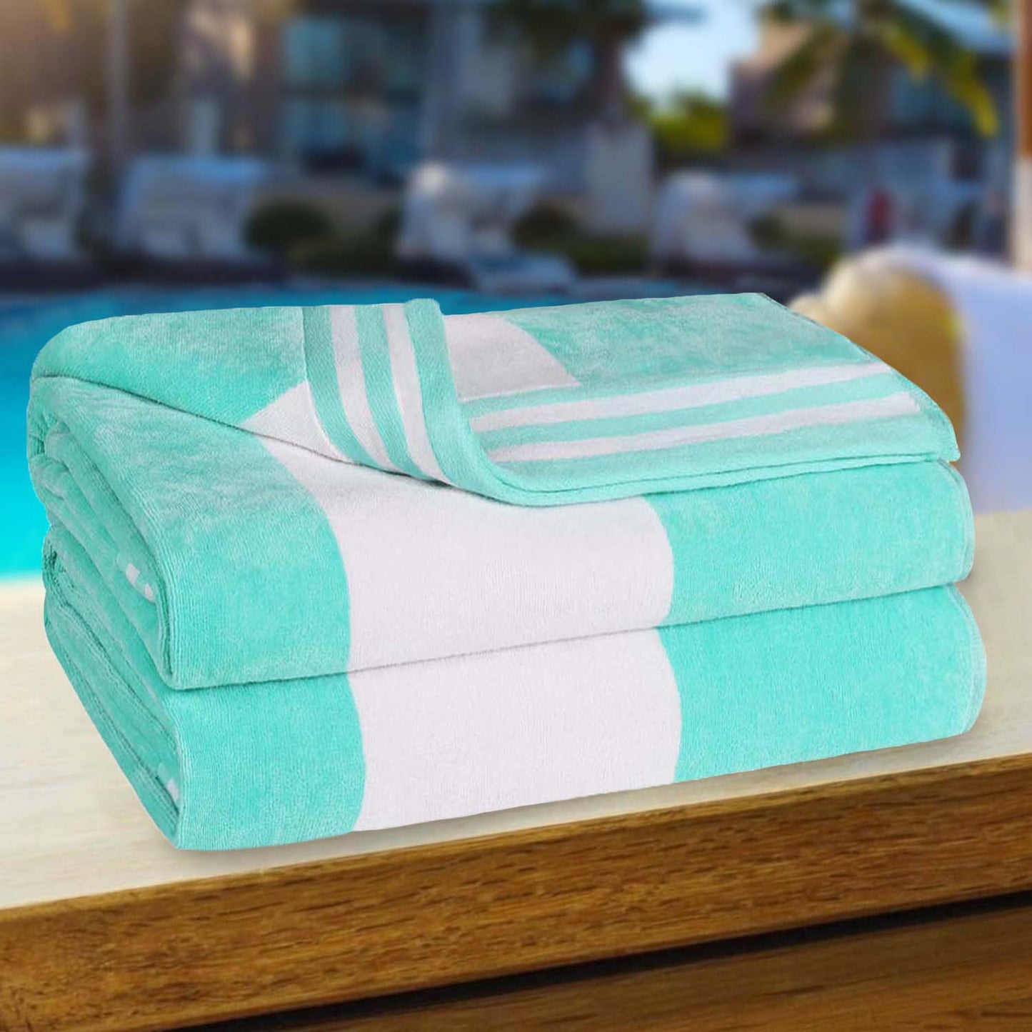 Superior Cabana Stripe Oversized Cotton Beach Towel Set Of 2,4,6 - Mint