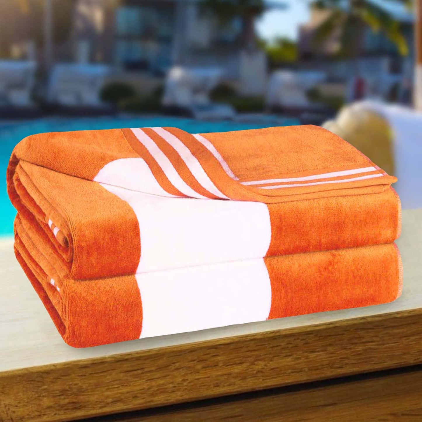 Superior Cabana Stripe Oversized Cotton Beach Towel Set Of 2,4,6 - Orange
