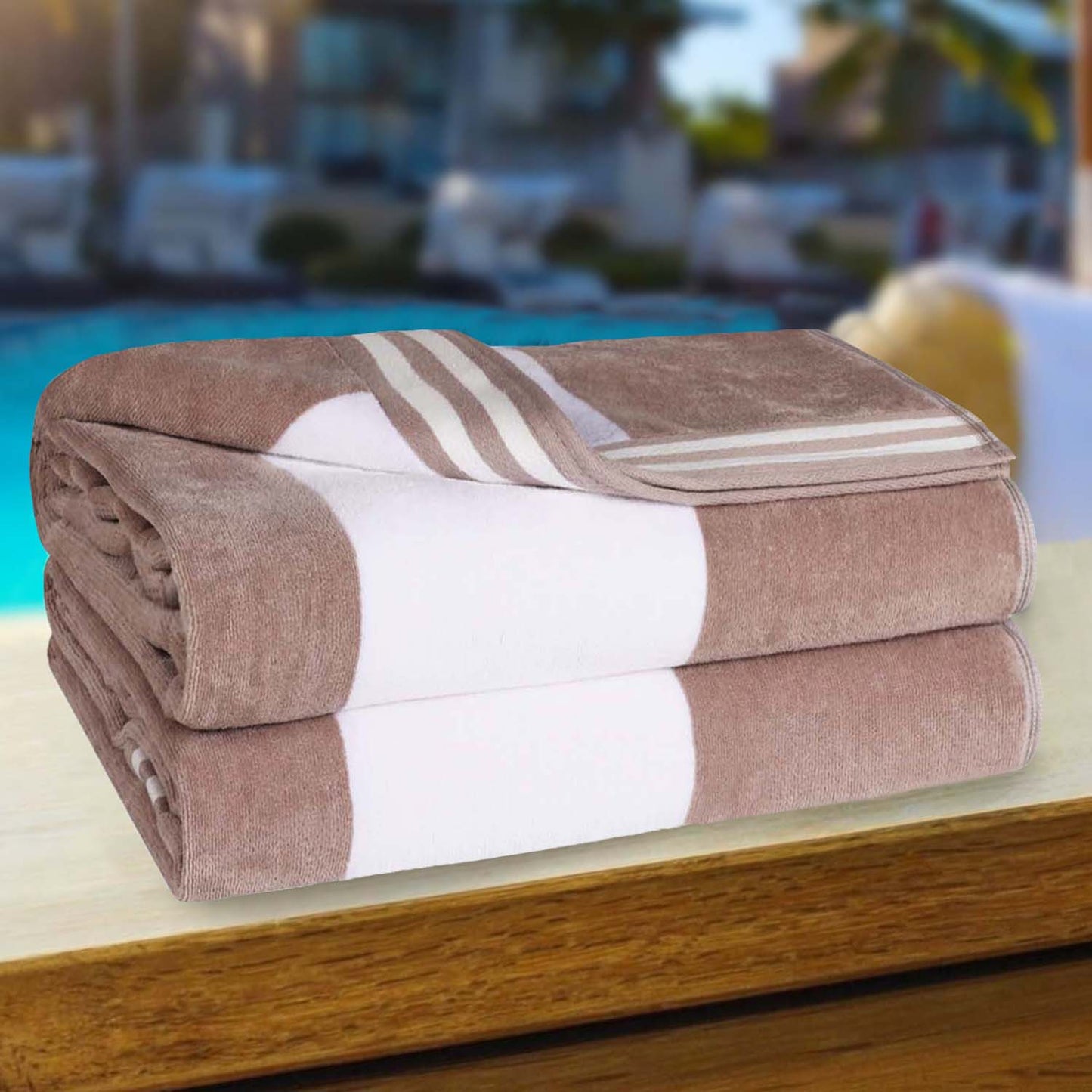 Superior Cabana Stripe Oversized Cotton Beach Towel Set Of 2,4,6 - Taupe