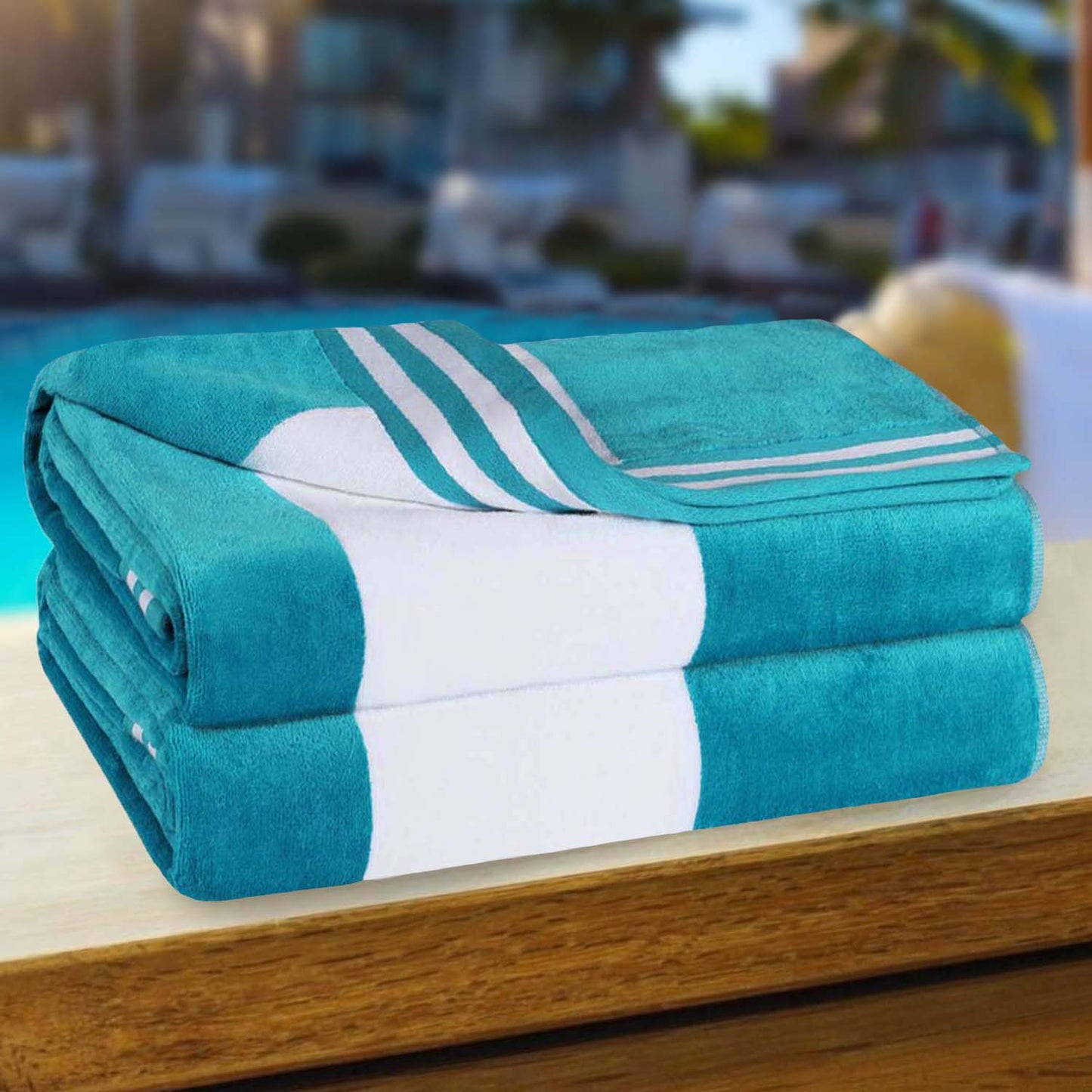 Superior Cabana Stripe Oversized Cotton Beach Towel Set Of 2,4,6 - Turquoise