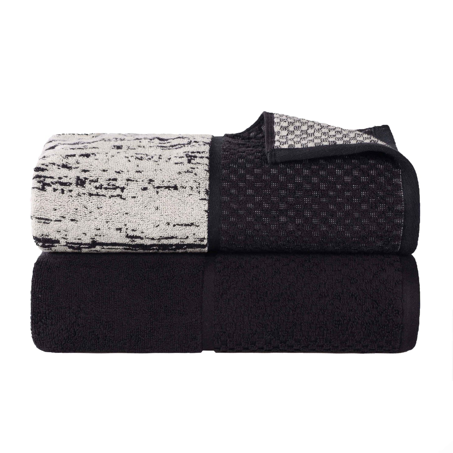 Lodie Cotton Jacquard Solid and Two-Toned Bath Sheet - Black-Ivory