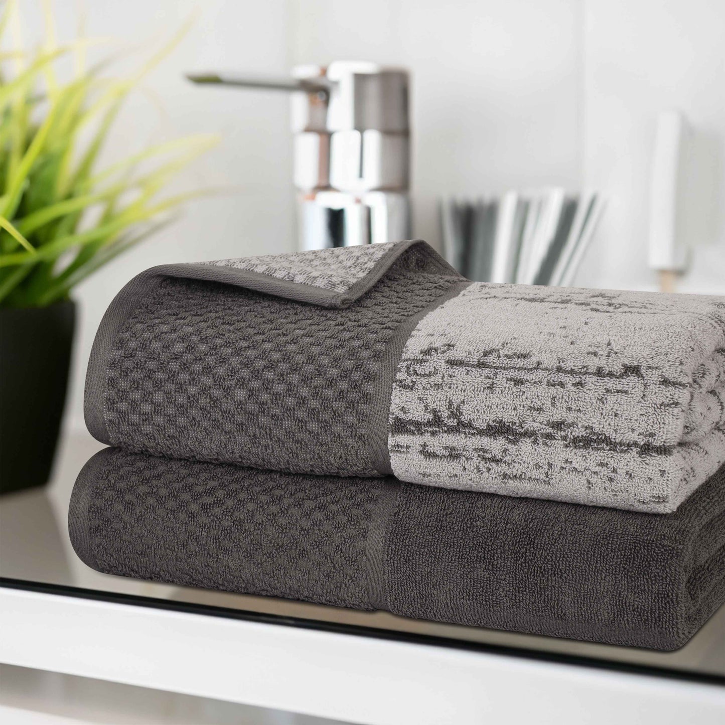 Lodie Cotton Jacquard Solid and Two-Toned Bath Sheet - Charcoal-Ivory