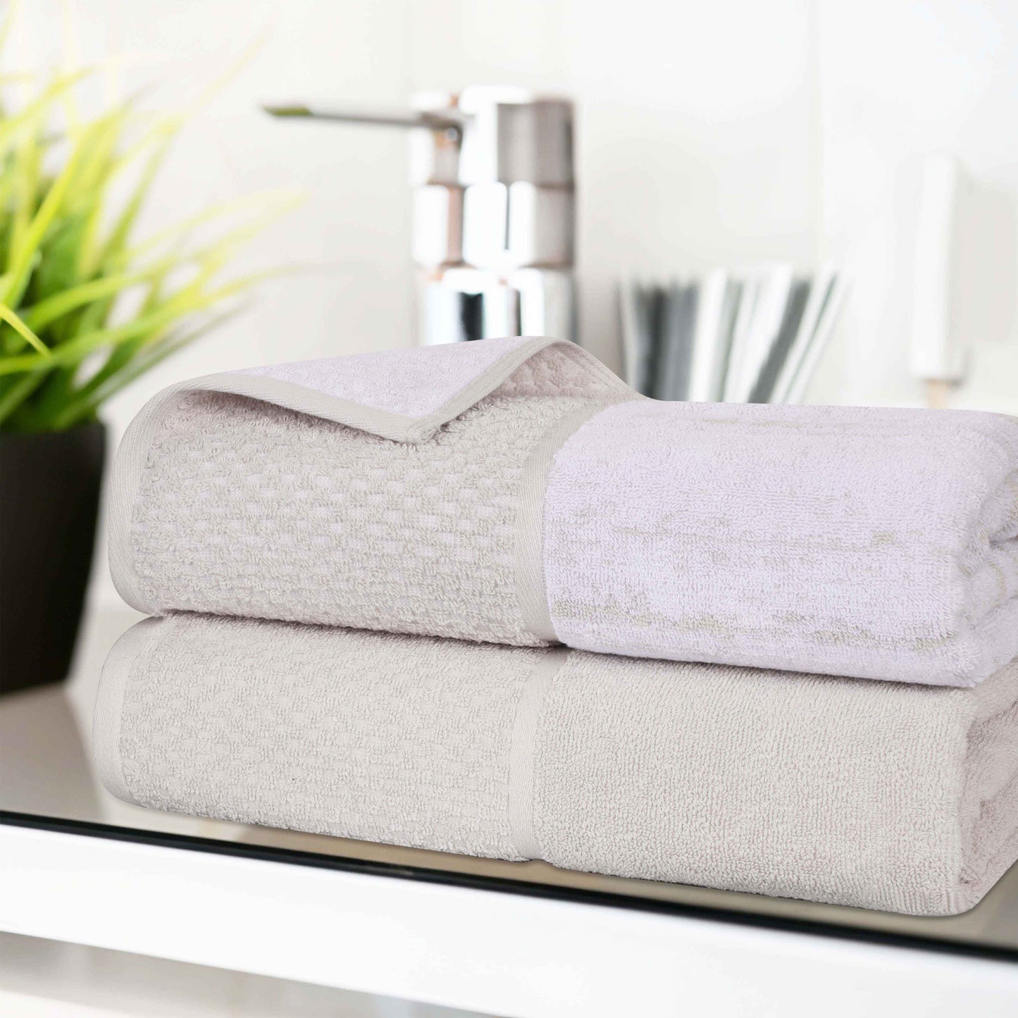 Lodie Cotton Jacquard Solid and Two-Toned Bath Sheet - Charcoal-Snow White