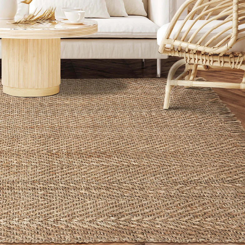 Bohemian Handwoven Natural Braided Jute Reversible Indoor Area Rug - Natural
