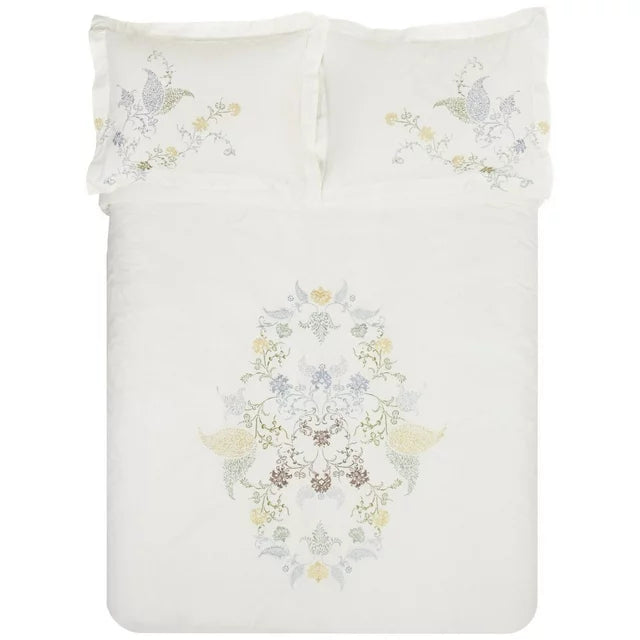 Hyacinth Embroidered Floral Cotton Duvet Cover Set