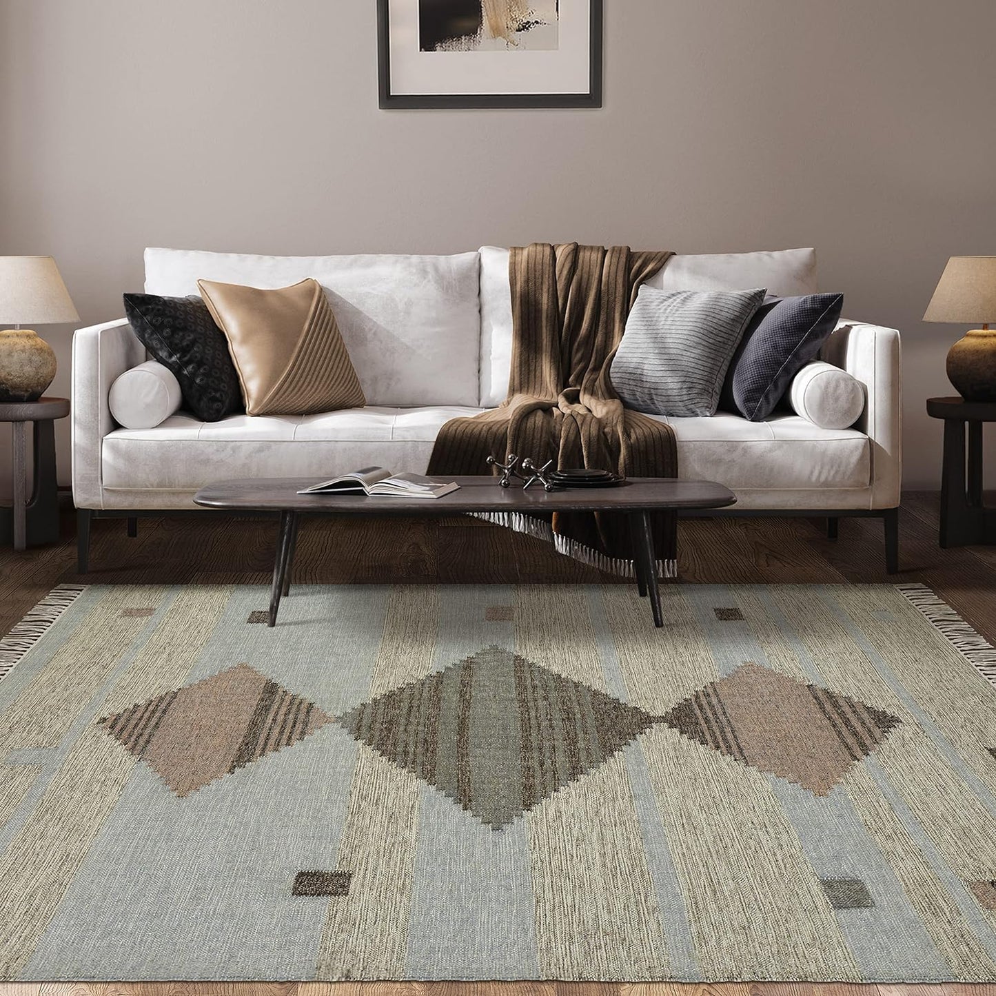 Sayah Eco-Friendly Geometric Handwoven Wool and Cotton Indoor Area Rug - Gray