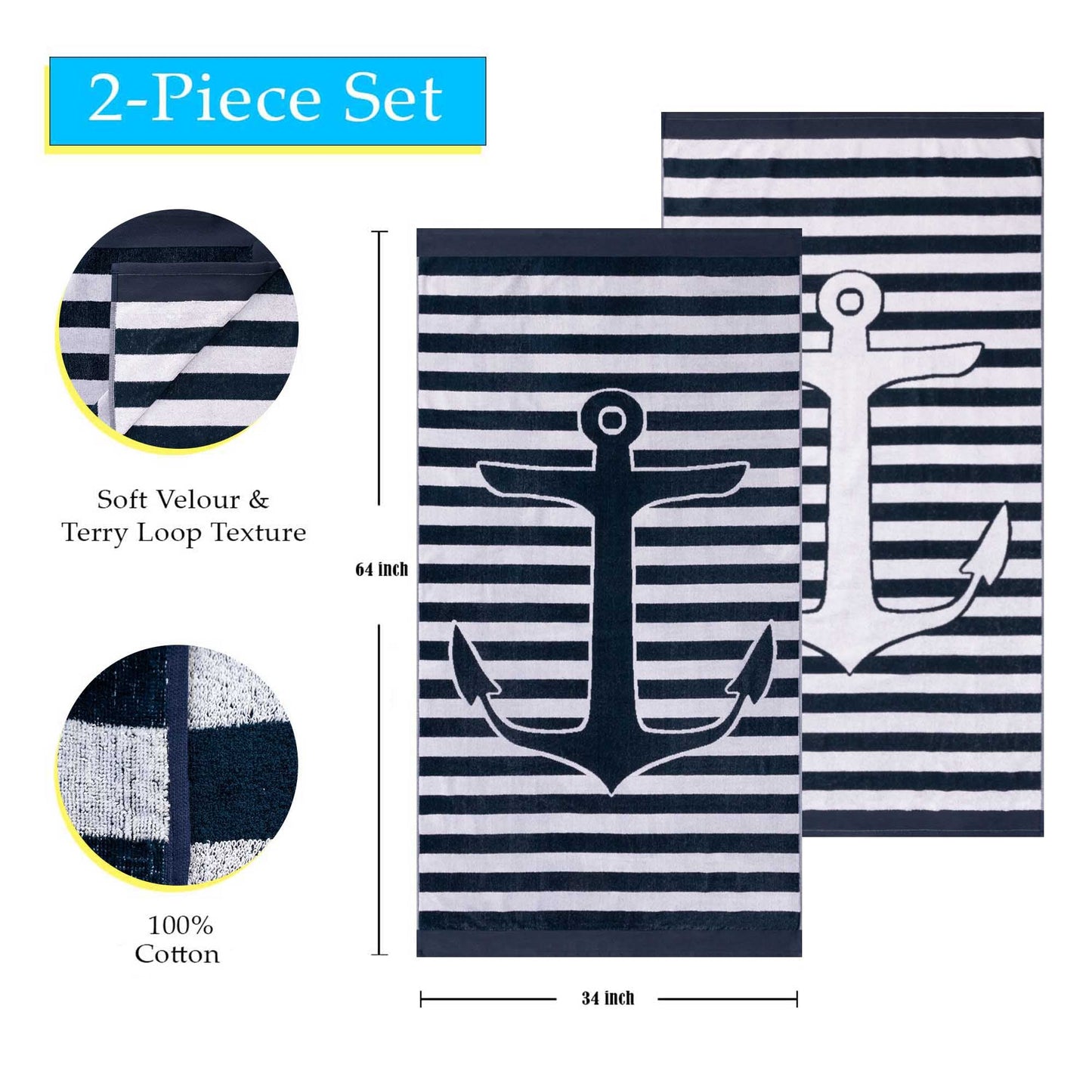 Yacht Club Egyptian Cotton Oversized 4 Piece Beach Towel Set