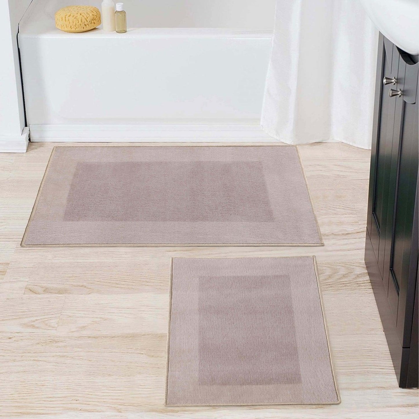 Superior Rome Non-Slip Machine Washable Bath Mat Set - Tan